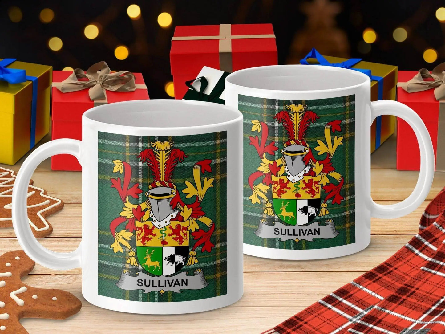 Sullivan Surname Family Crest Irish Tartan Mug - Celtic Ancestry Gifts