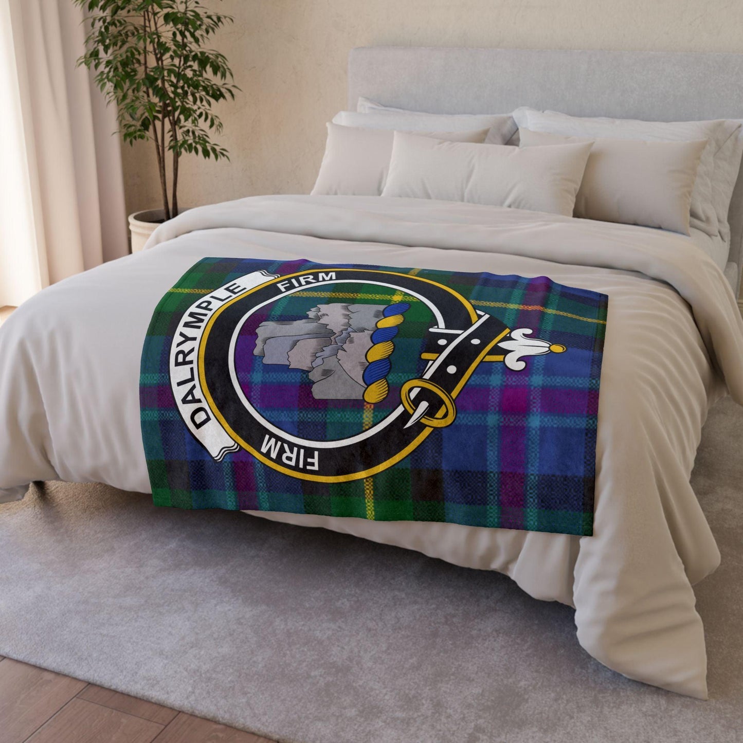Dalrymple Clan Tartan Blanket – Scottish Crest Throw, Soft & Cozy