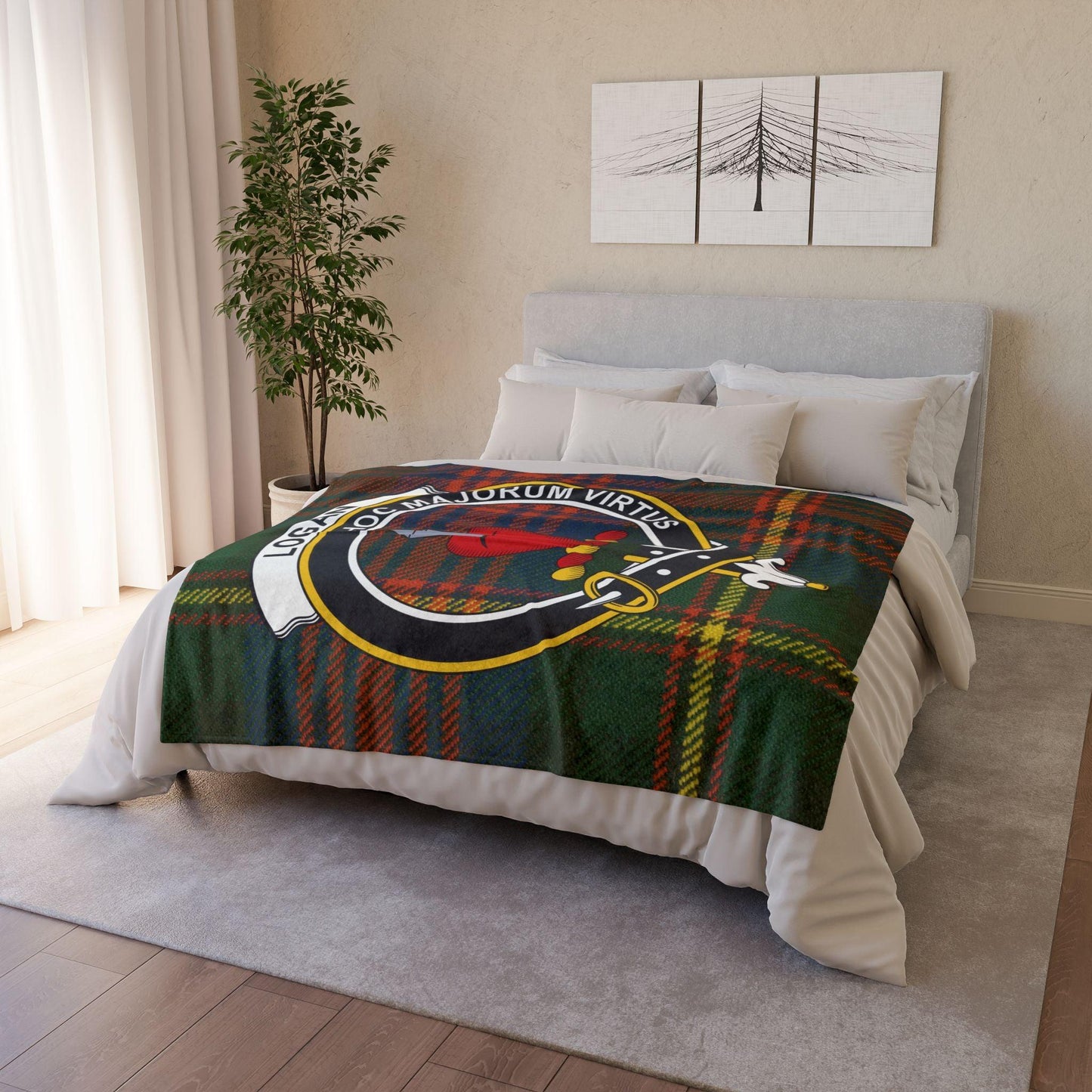 Logan Clan Tartan Blanket – Scottish Crest Throw, Soft & Cozy - Celtic Ancestry Gifts