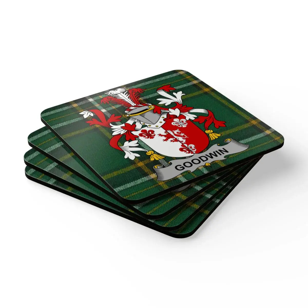 Personalized Green Tartan Coat of Arms Set of 4 Coasters product