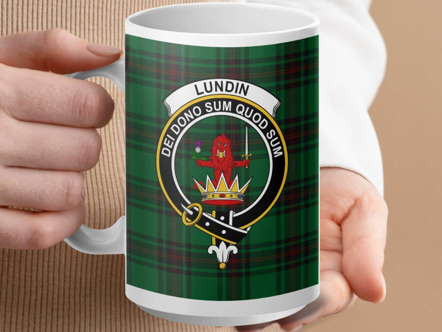 Lundin Tartan Crest Mug Clan Family Gift product type