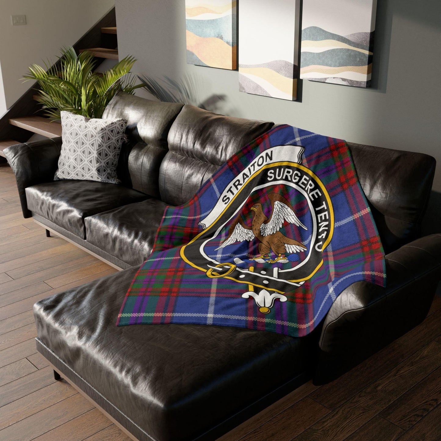 Straiton Clan Tartan Blanket – Scottish Crest Throw
