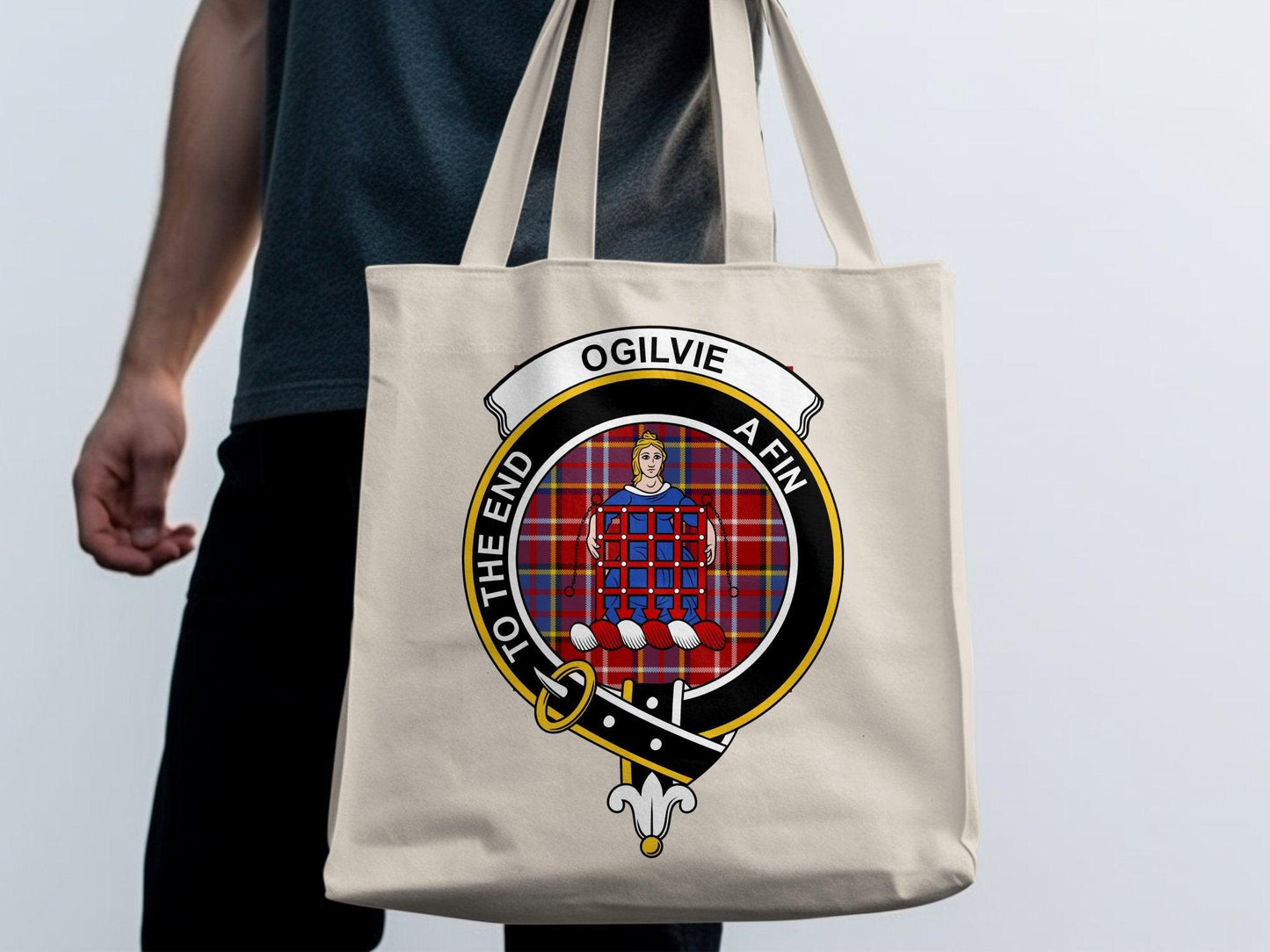 Ogilvie Scottish Clan Crest Tartan Tote Bags - Celtic Ancestry Gifts