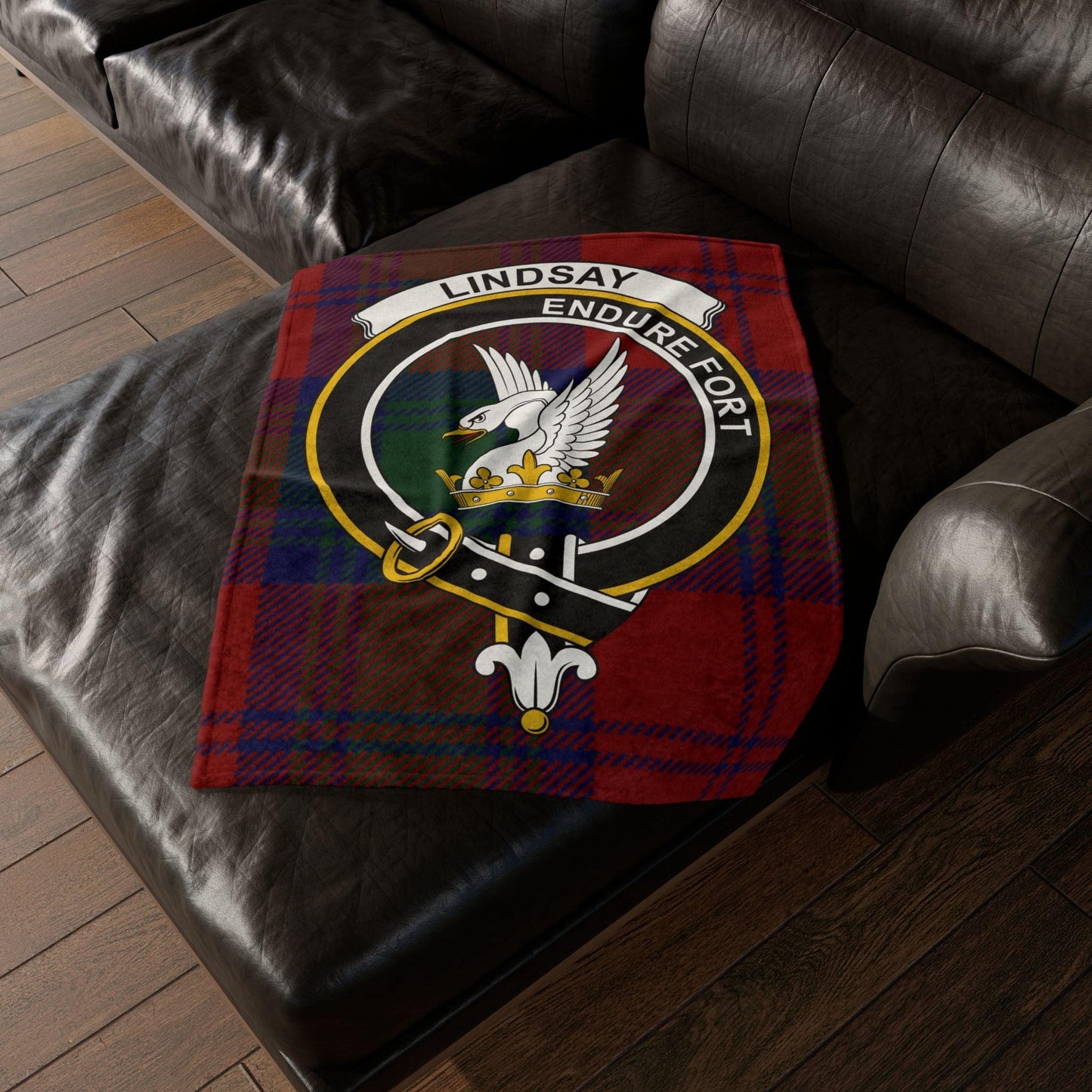 Lindsay Clan Tartan Blanket – Scottish Crest Throw, Soft & Cozy