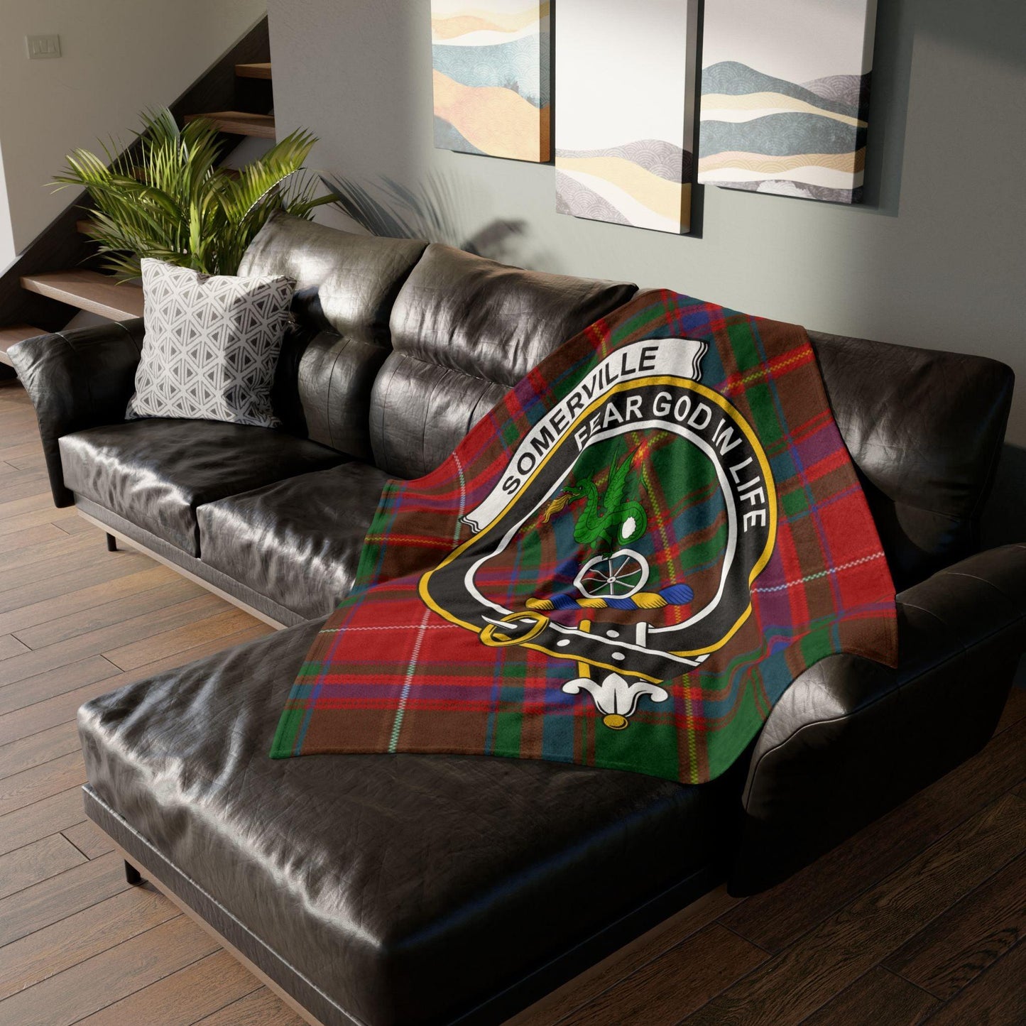 Sommerville Clan Tartan Blanket – Scottish Crest Throw - Celtic Ancestry Gifts