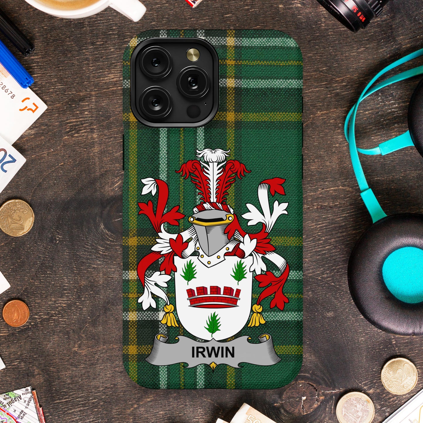 Irwin Surname Family Crest Plaid Cell Phone Cover - Celtic Ancestry Gifts