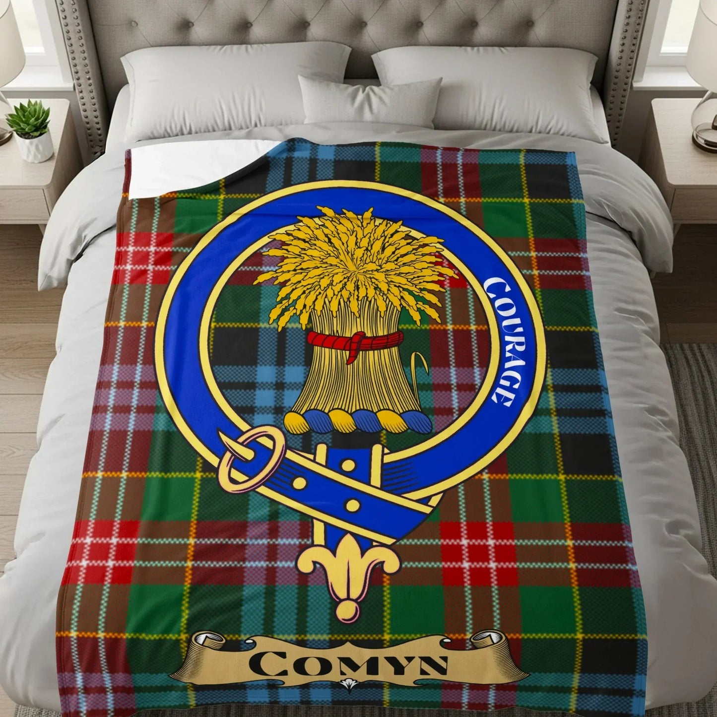 Plaid Patterned Comyn Courage Emblem Blanket product