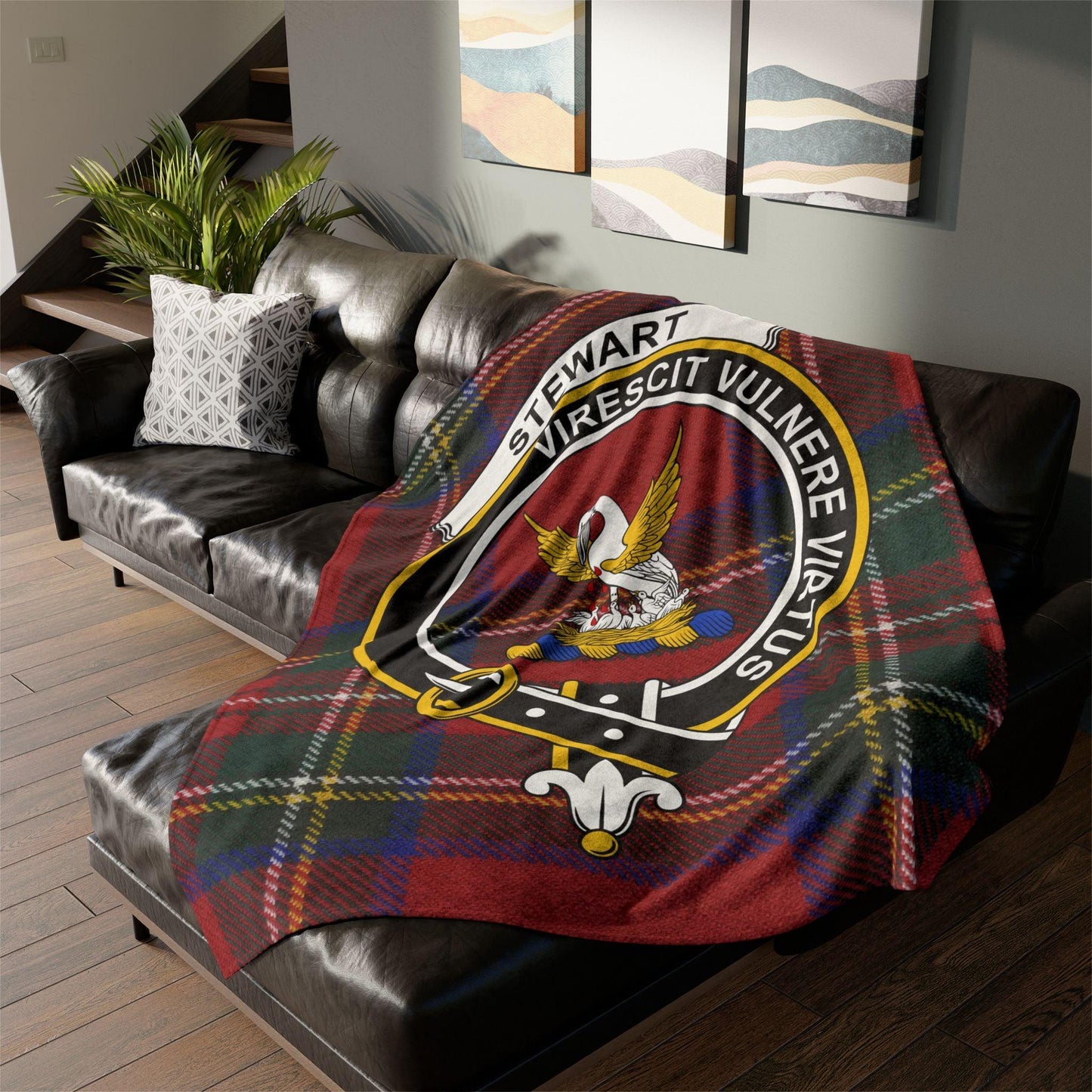 Stewart Clan Tartan Blanket – Scottish Crest Throw