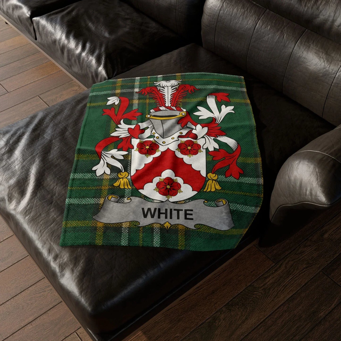 White Surname Irish Coat Of Arms Tartan Blanket