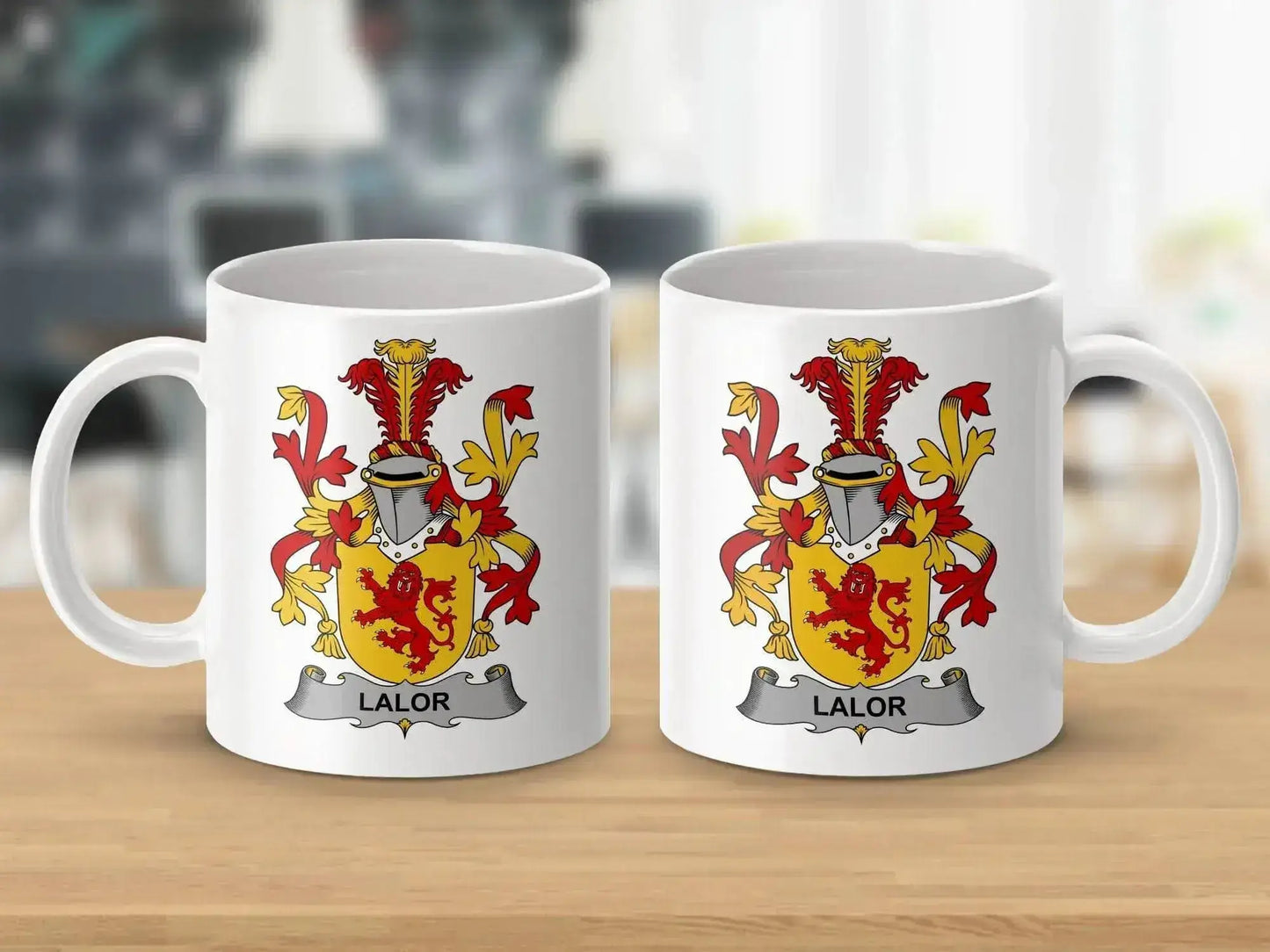 Lalor Surname Irish Family Crest Lion Rampant Heraldry Mug - Celtic Ancestry Gifts