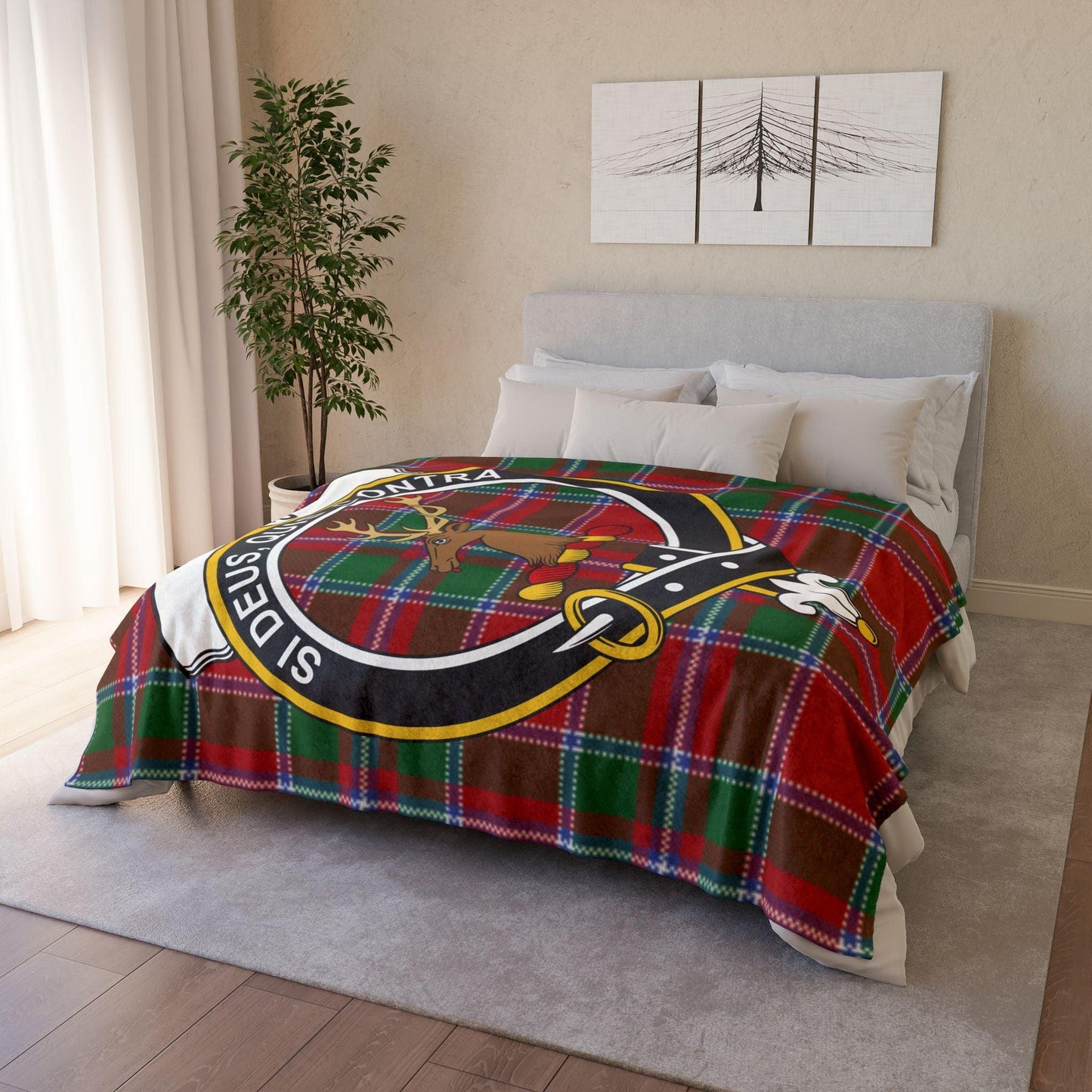 Spens Clan Tartan Blanket – Scottish Crest Throw