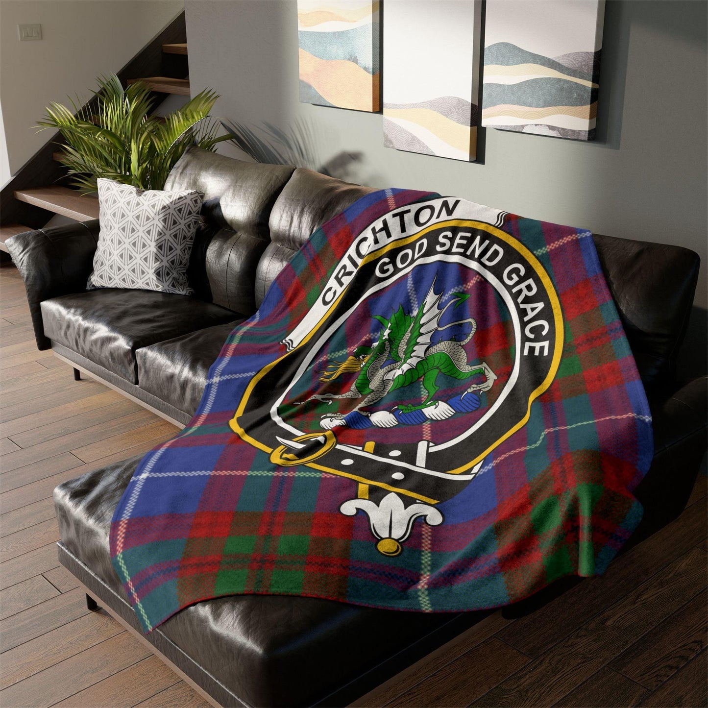 Crichton Clan Crest Scottish Tartan Blanket - Celtic Ancestry Gifts