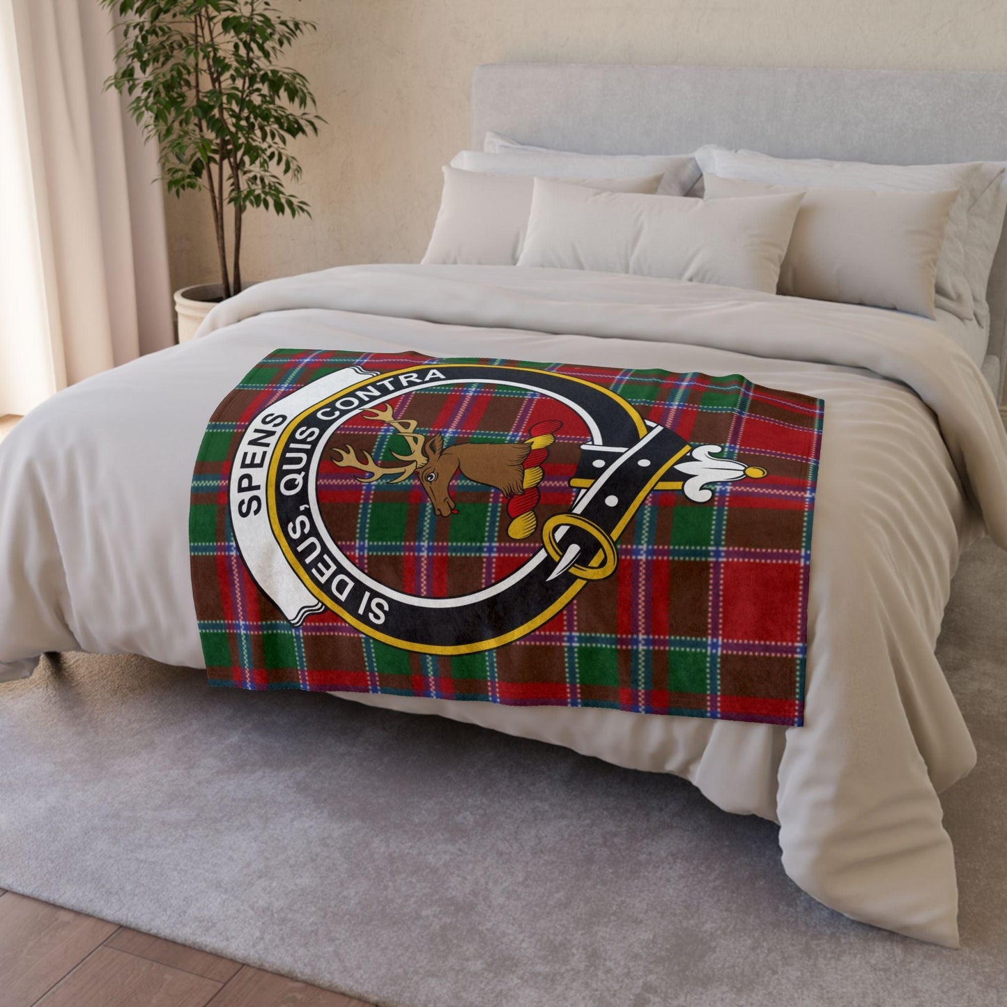 Spens Clan Tartan Blanket – Scottish Crest Throw