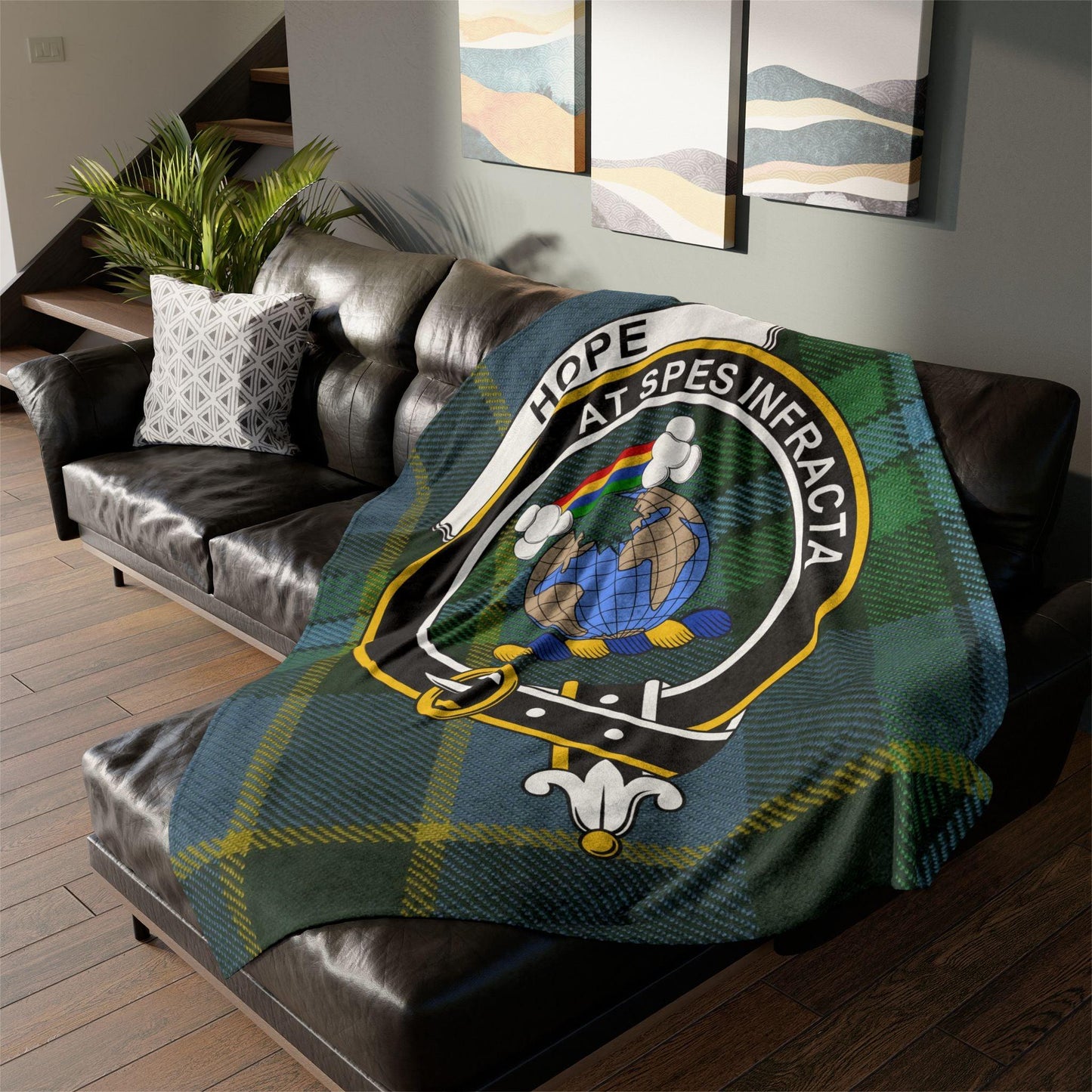 Hope Clan Tartan Blanket – Scottish Crest Throw, Soft & Cozy