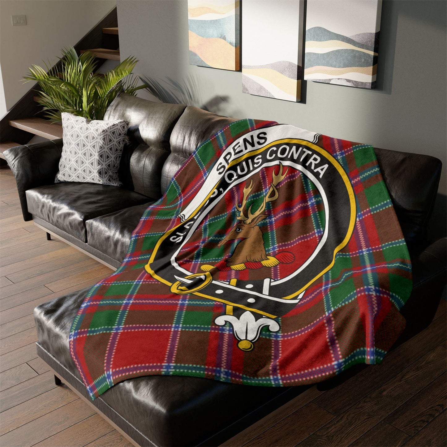Spens Clan Tartan Blanket – Scottish Crest Throw