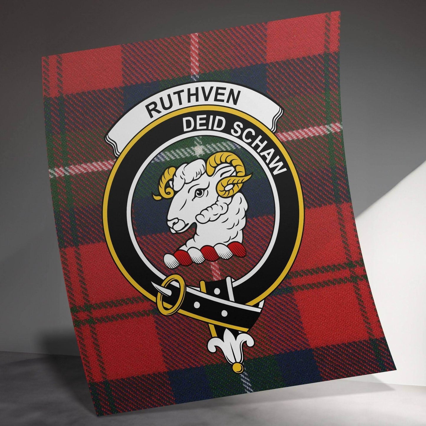 Ruthven Scottish Clan Crest Tartan Poster Canvas Wrap - Celtic Ancestry Gifts