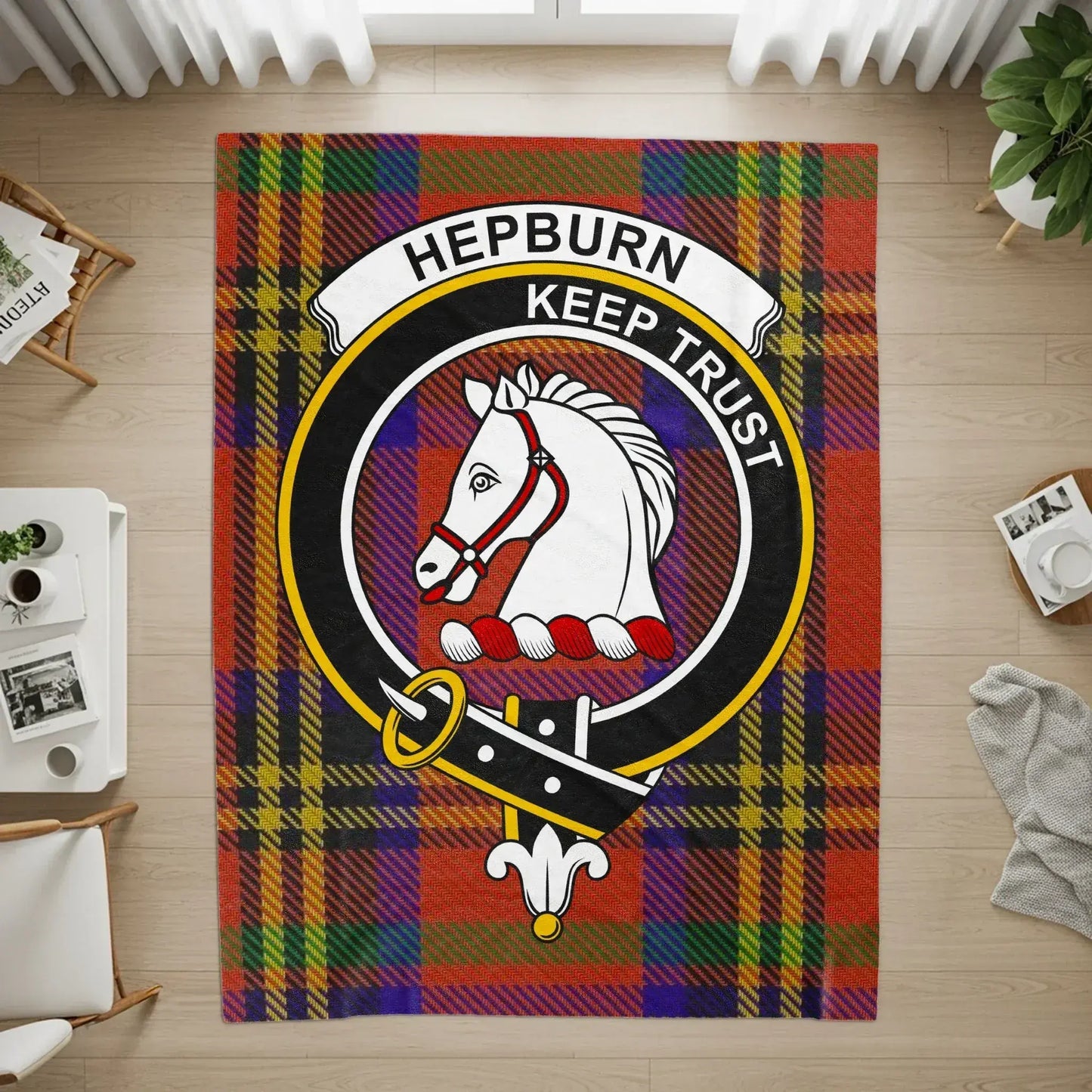 Hepburn Keep Trust Crest and Plaid Pattern Rug product type