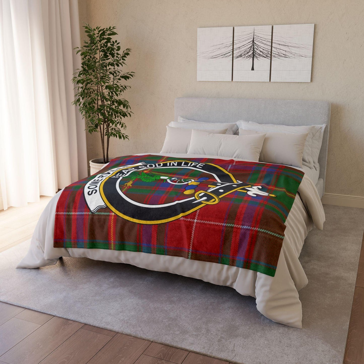 Sommerville Clan Tartan Blanket – Scottish Crest Throw - Celtic Ancestry Gifts