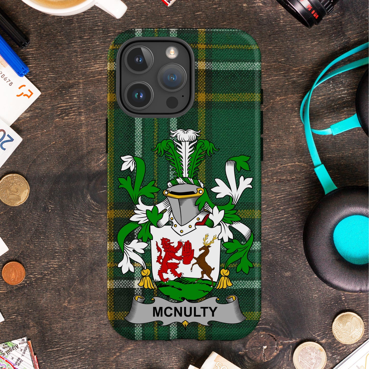 Family Crest Printed Phone Case with Green Tartan product type