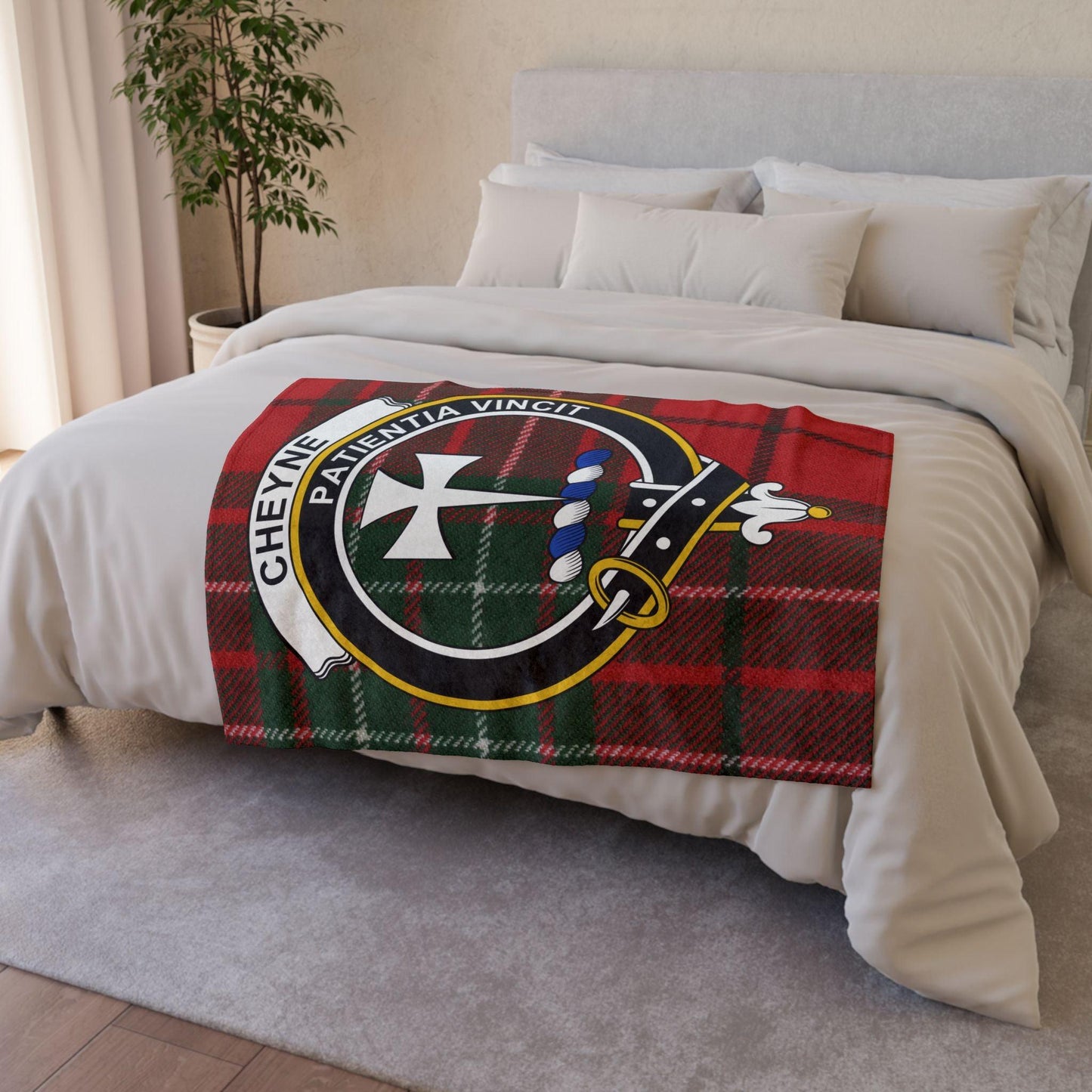 Cheyne Clan Crest Scottish Tartan Blanket - Celtic Ancestry Gifts