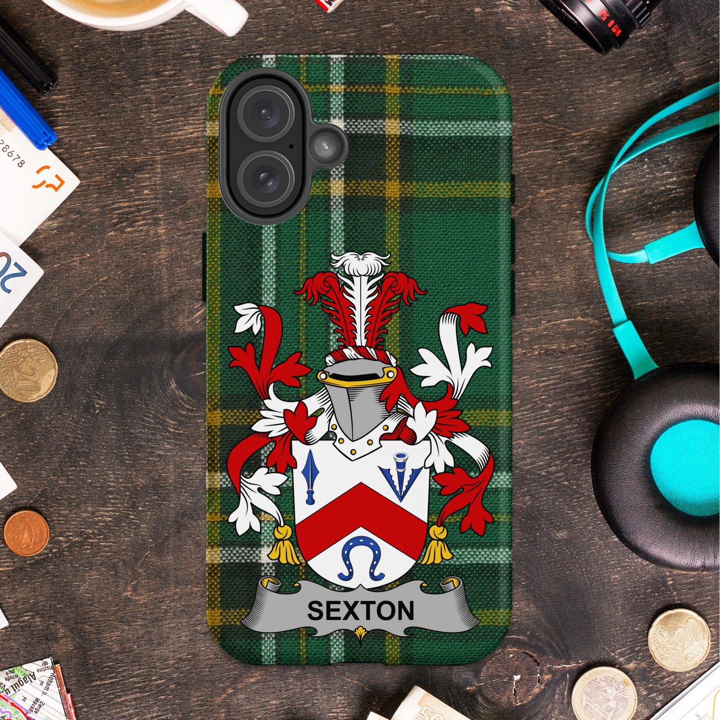 Sexton Family Crest Heraldry Design Cell phone cover - Celtic Ancestry Gifts
