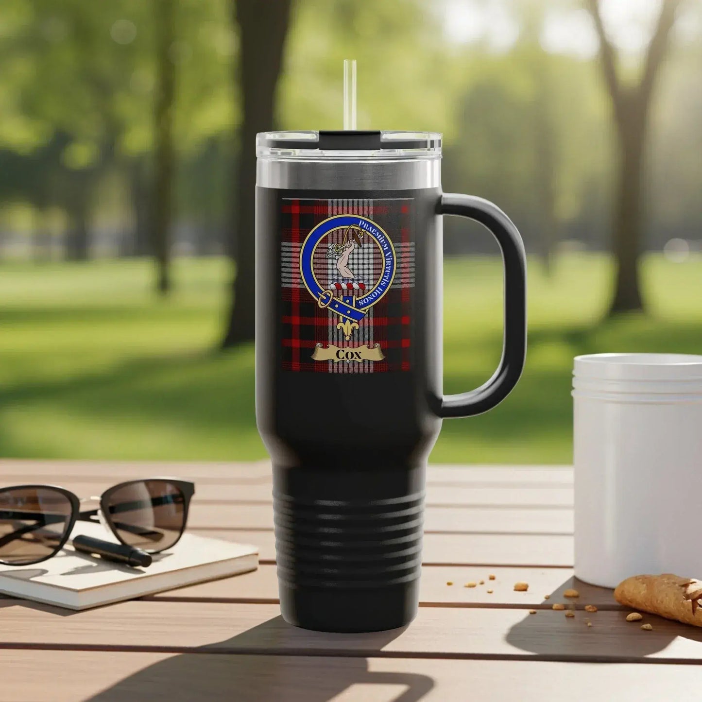 Plaid Insulated Travel Mug with Handle Product