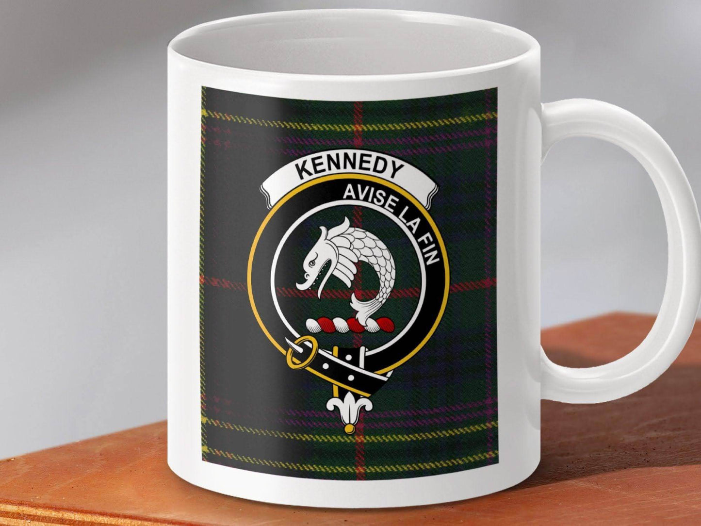 Clan Kennedy Mug with Avise La Fin Emblem product type