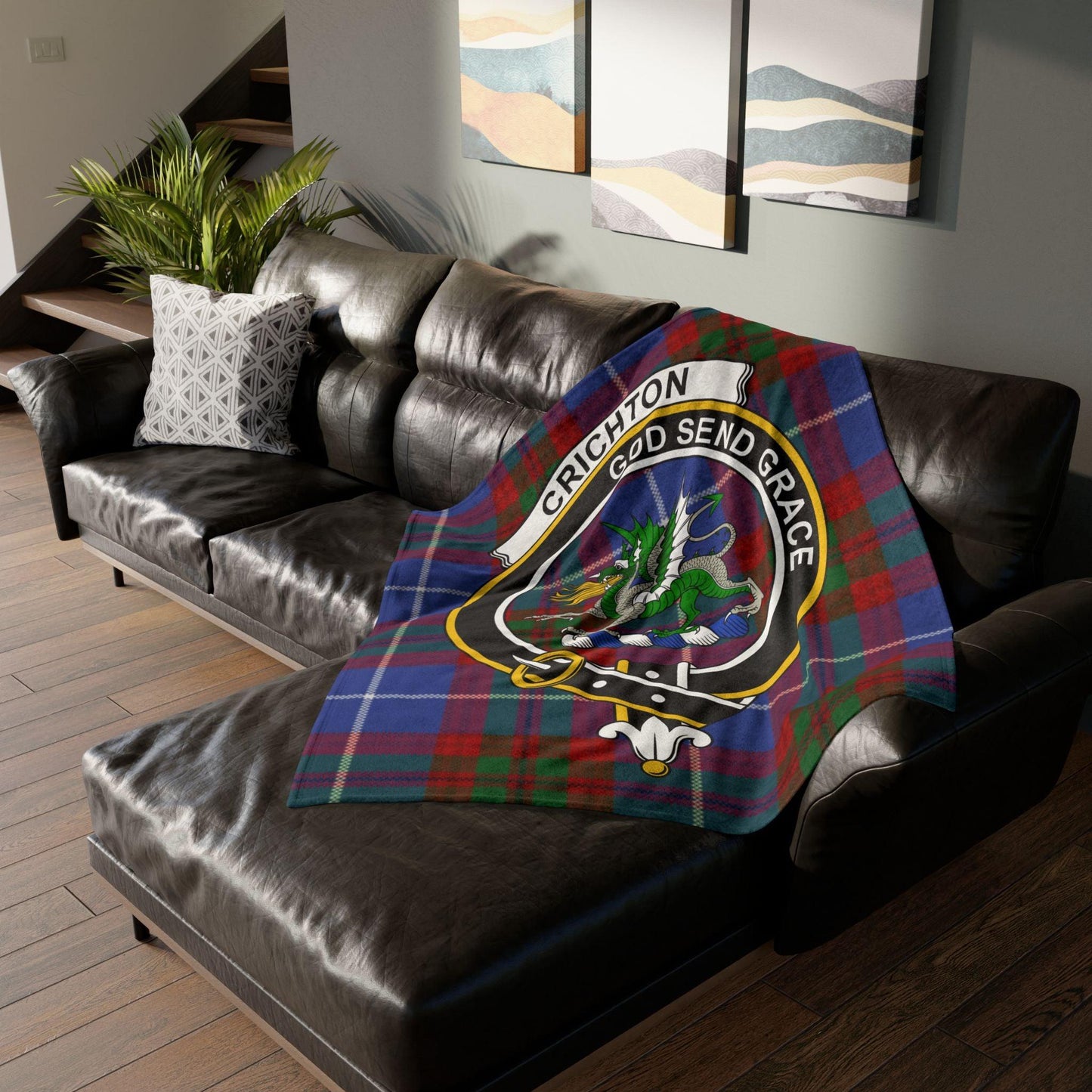 Crichton Clan Crest Scottish Tartan Blanket - Celtic Ancestry Gifts