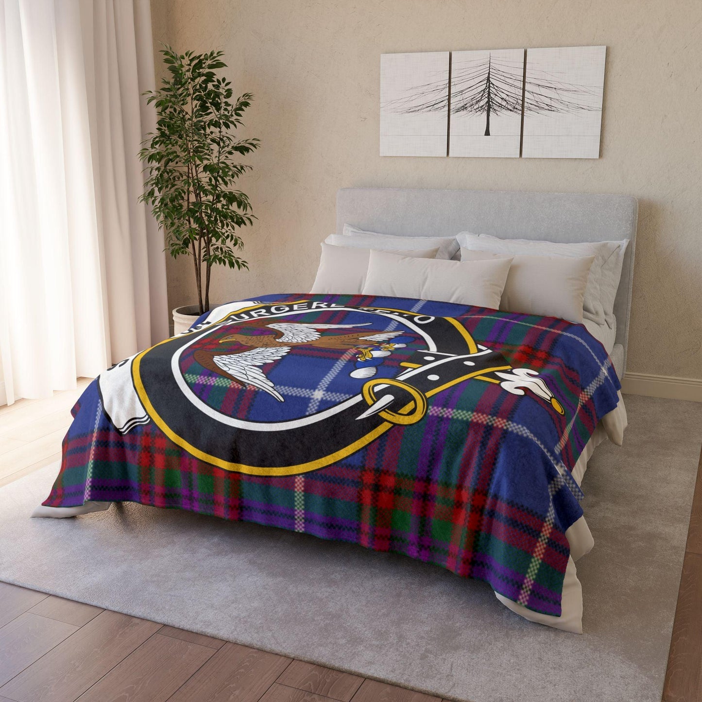 Straiton Clan Tartan Blanket – Scottish Crest Throw