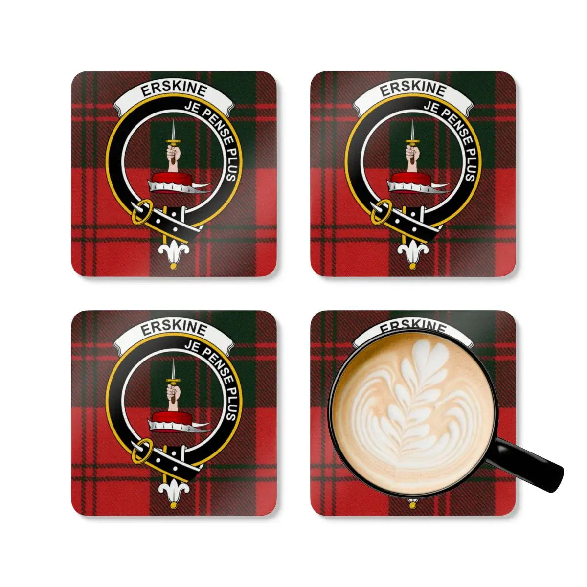 Erskine Je Pense Plus Family Crest Coaster product type