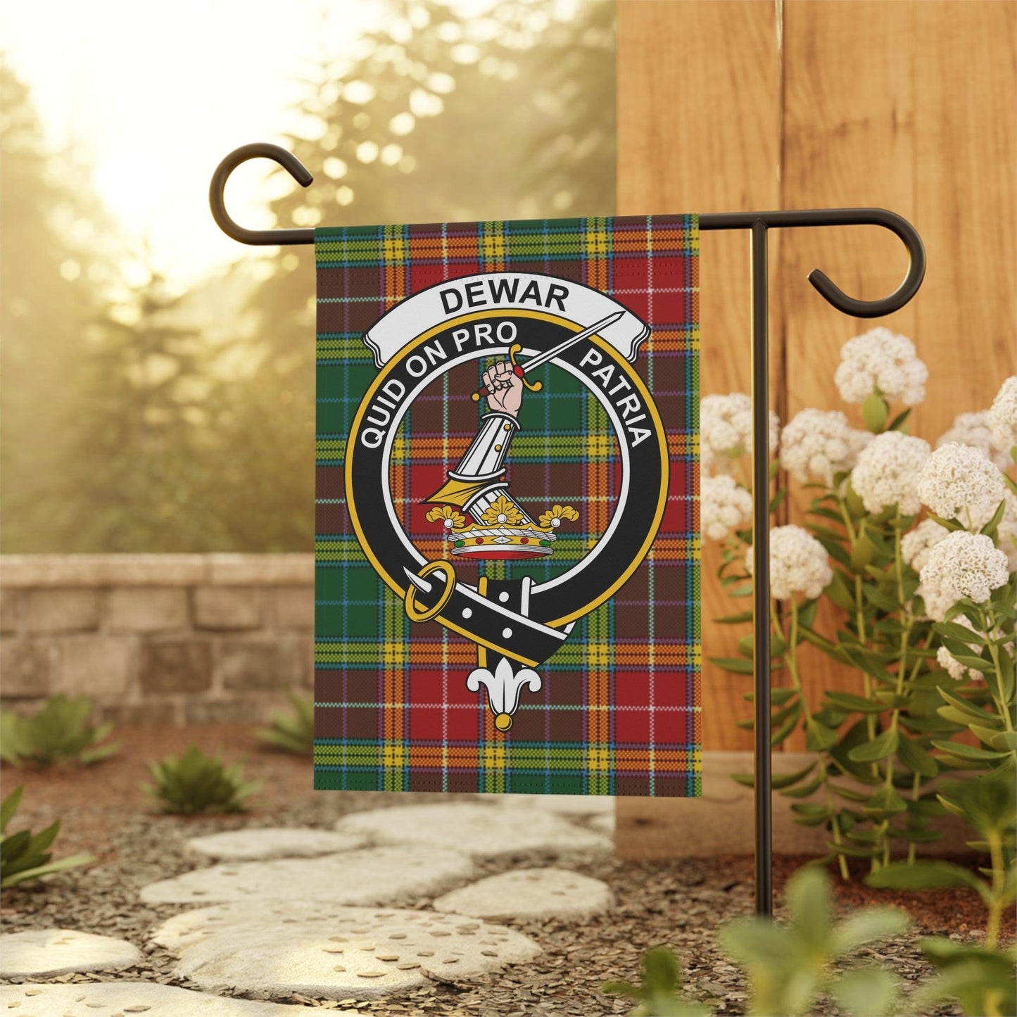 Dewar Clan Scottish Tartan Garden Flag - Celtic Ancestry Gifts