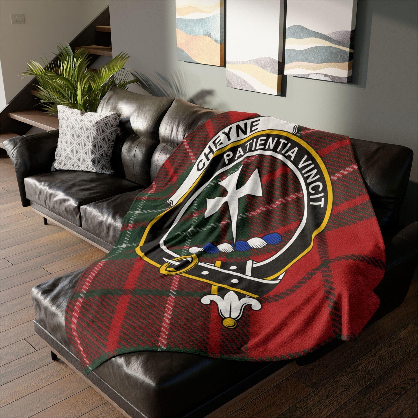 Cheyne Clan Crest Scottish Tartan Blanket - Celtic Ancestry Gifts
