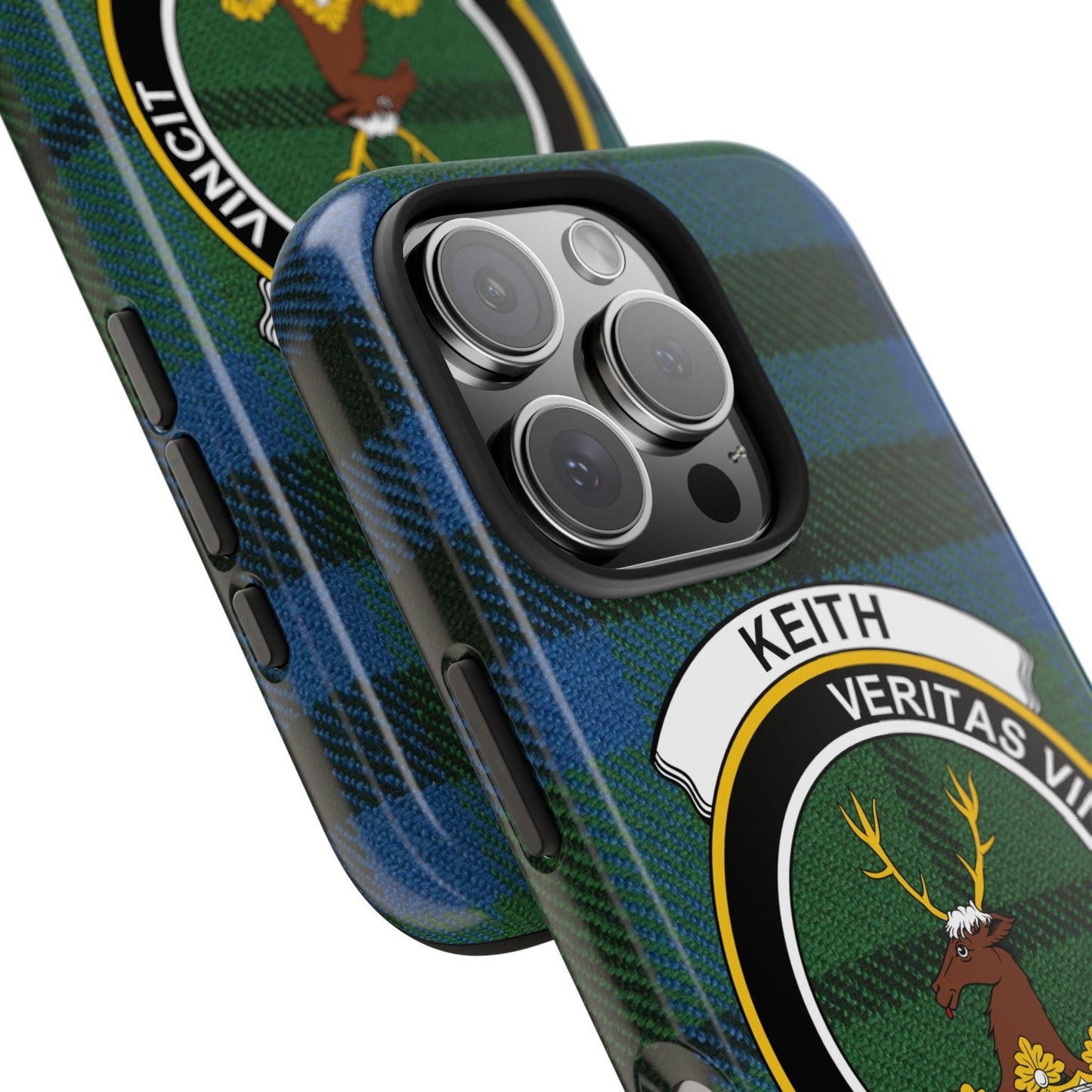 Keith Clan Crest on Tartan Background Cell Phone Case - Celtic Ancestry Gifts