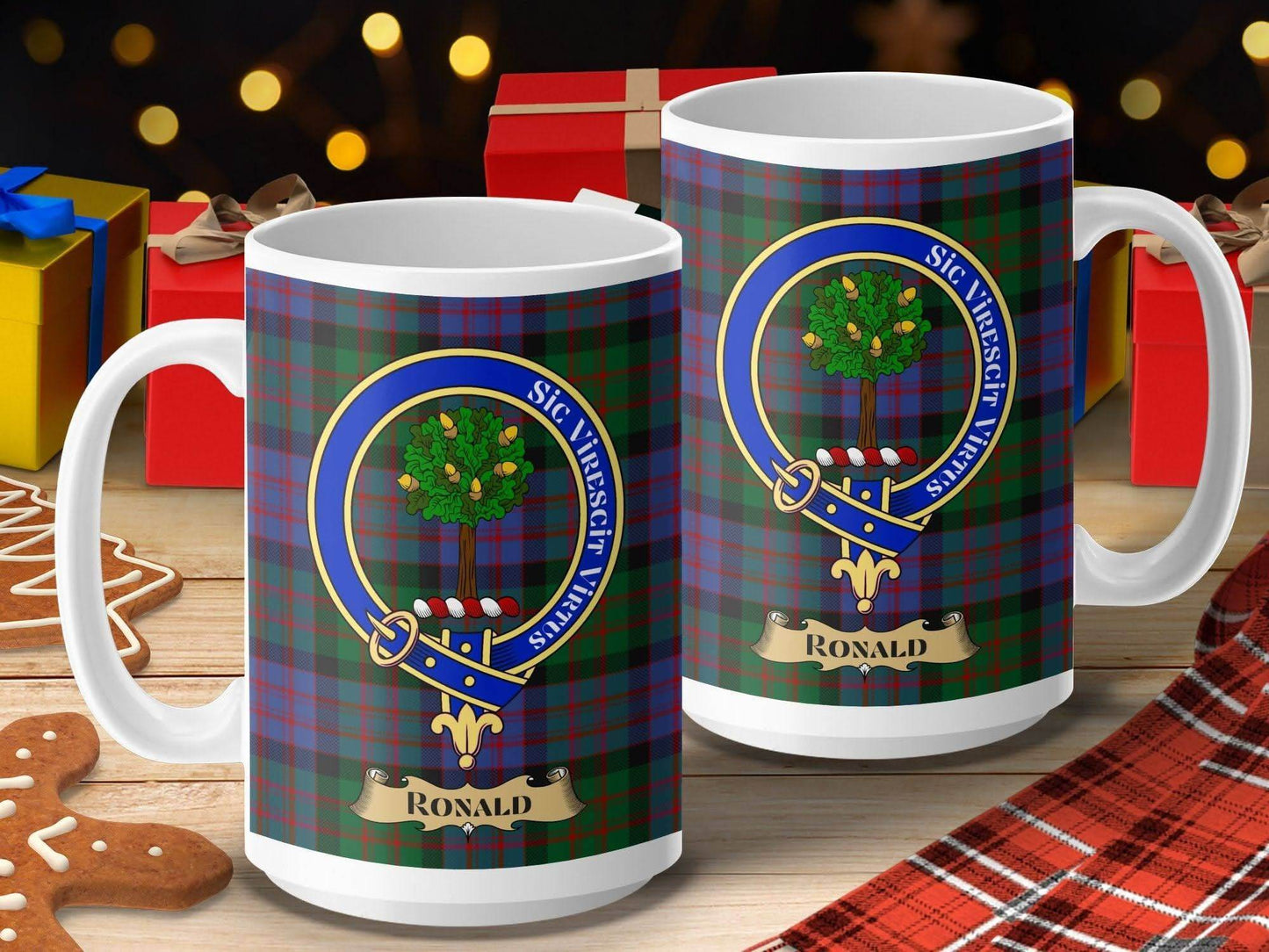 Personalized Ronald Crest Plaid Print Mug Gift product type