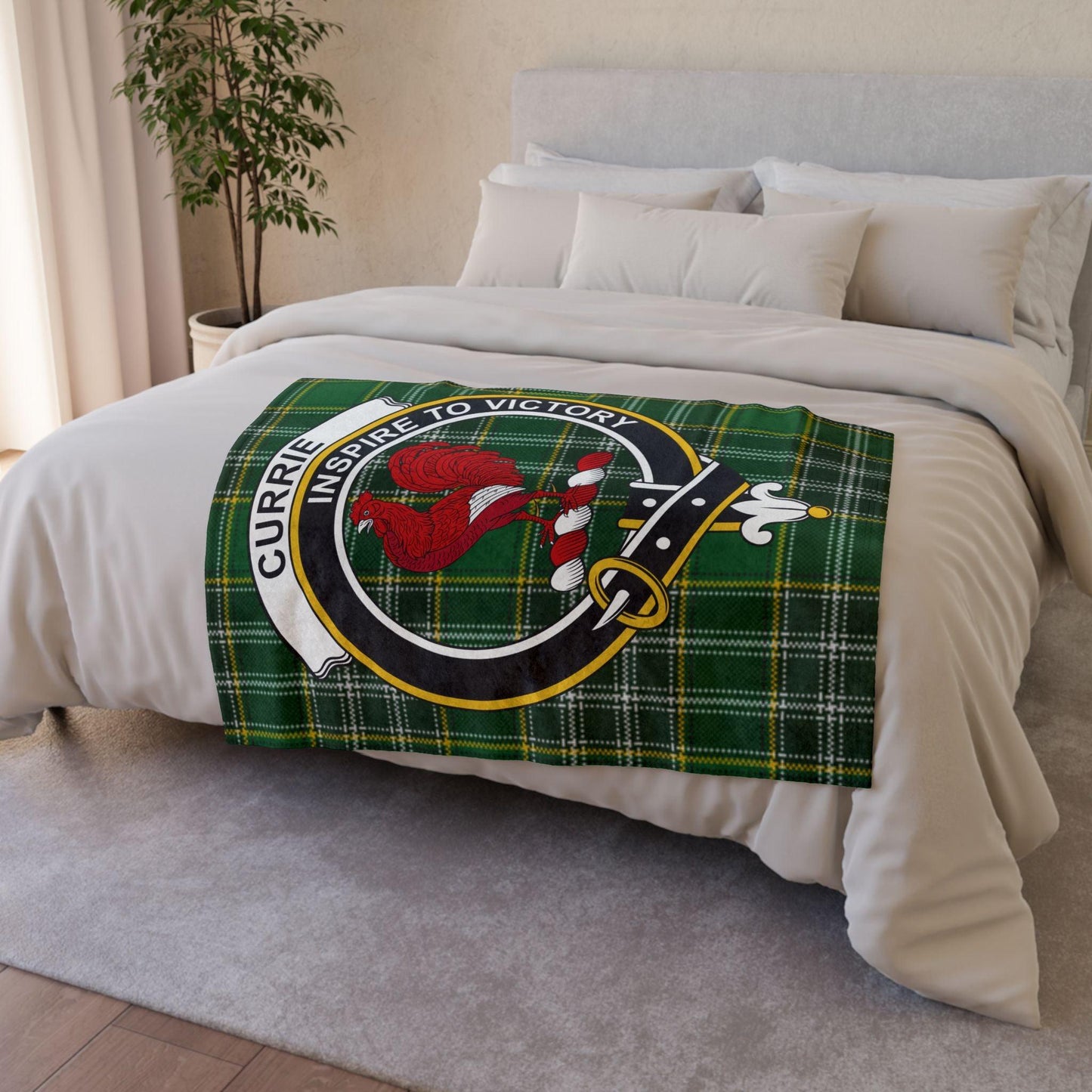Currie Clan Crest Scottish Tartan Blanket