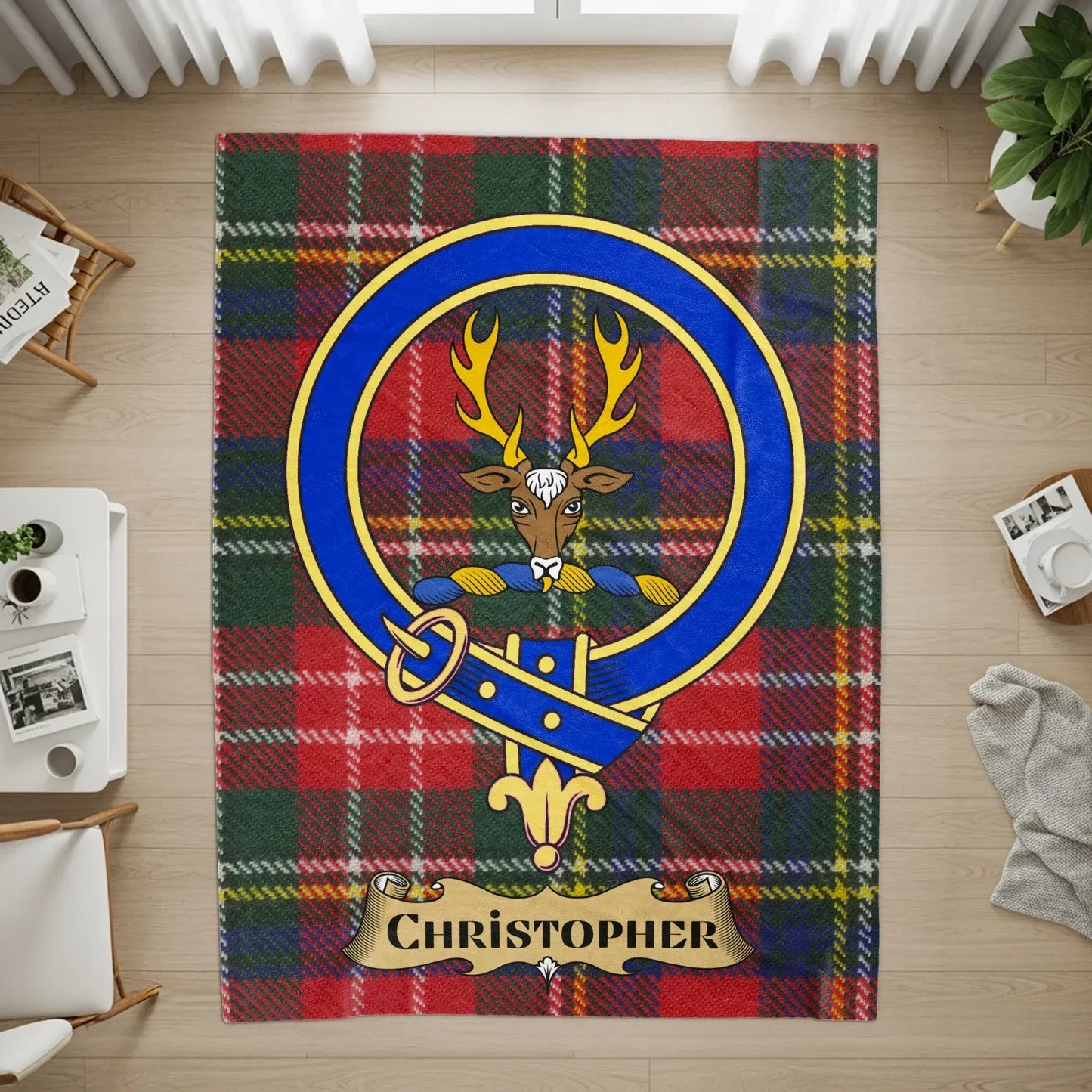 Personalized Tartan Patterned Rug Custom Named Product