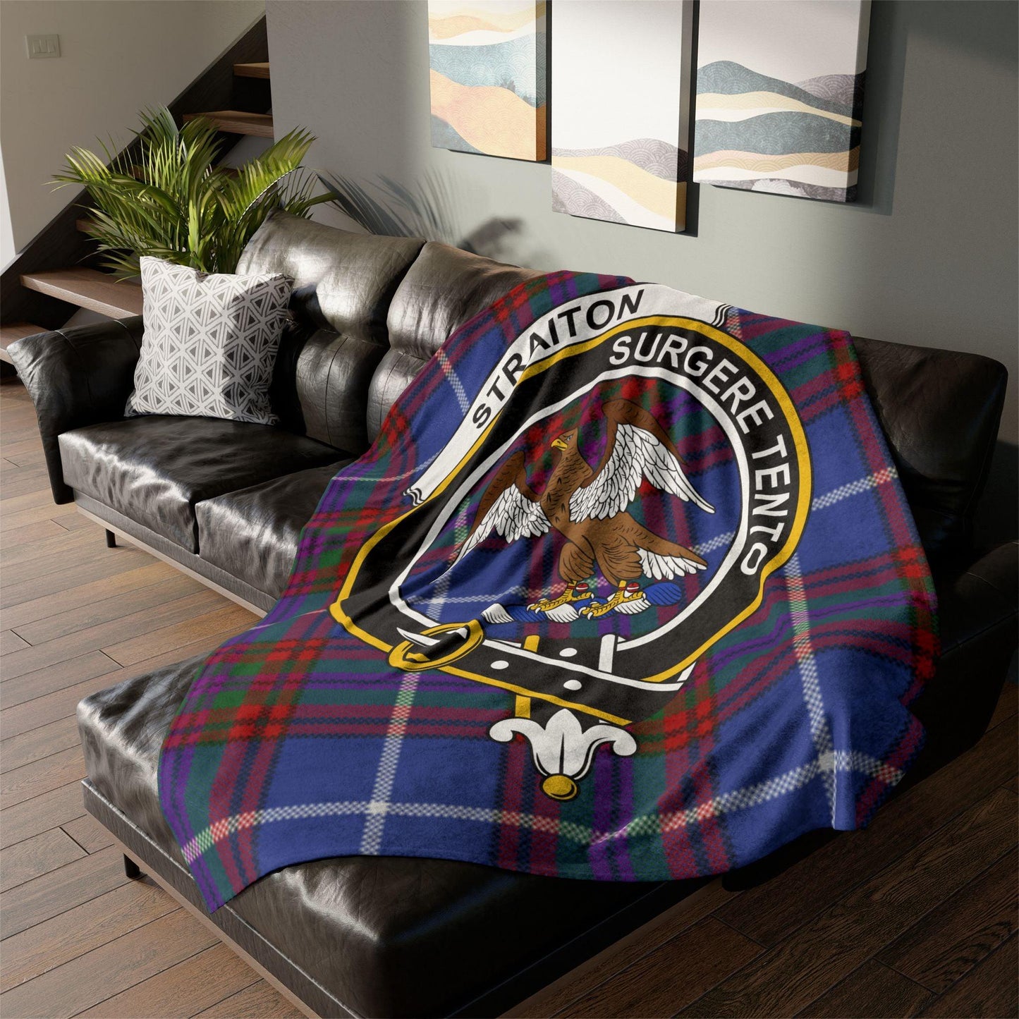Straiton Clan Tartan Blanket – Scottish Crest Throw