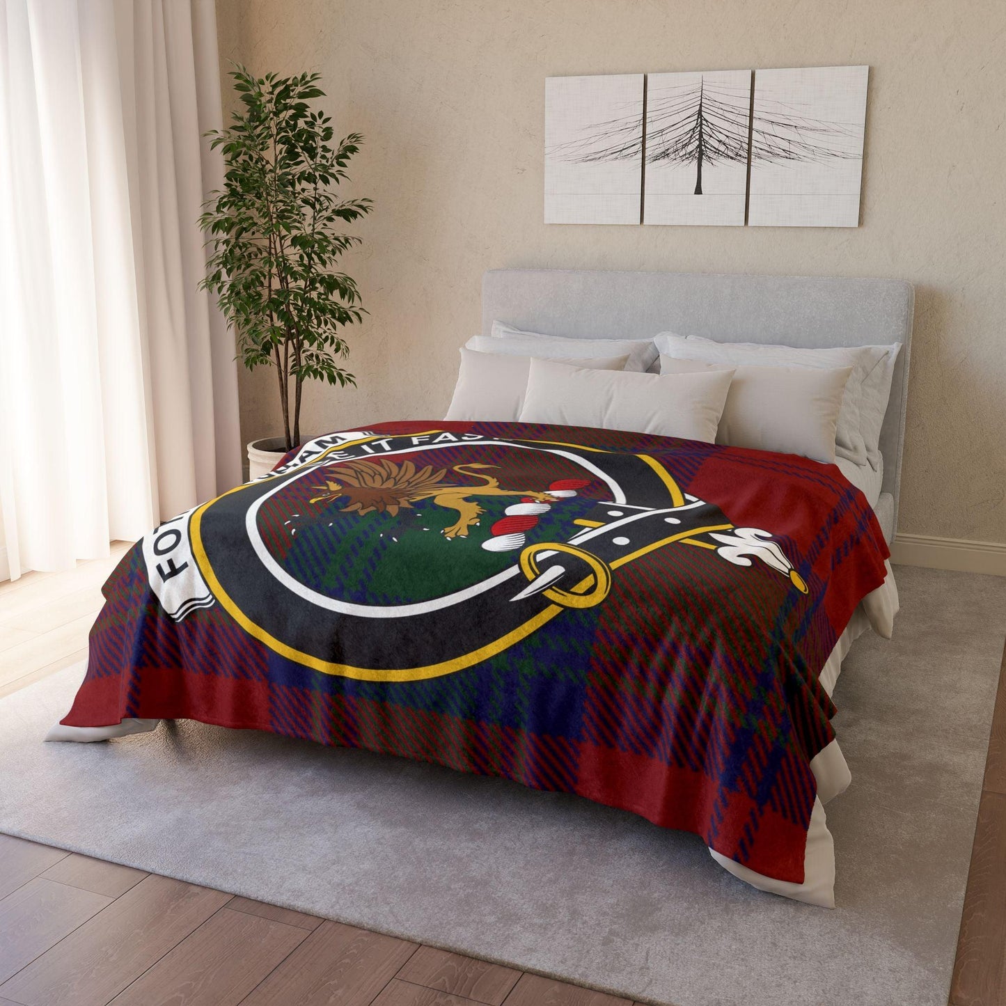 Fotheringham Clan Tartan Blanket – Scottish Crest Throw