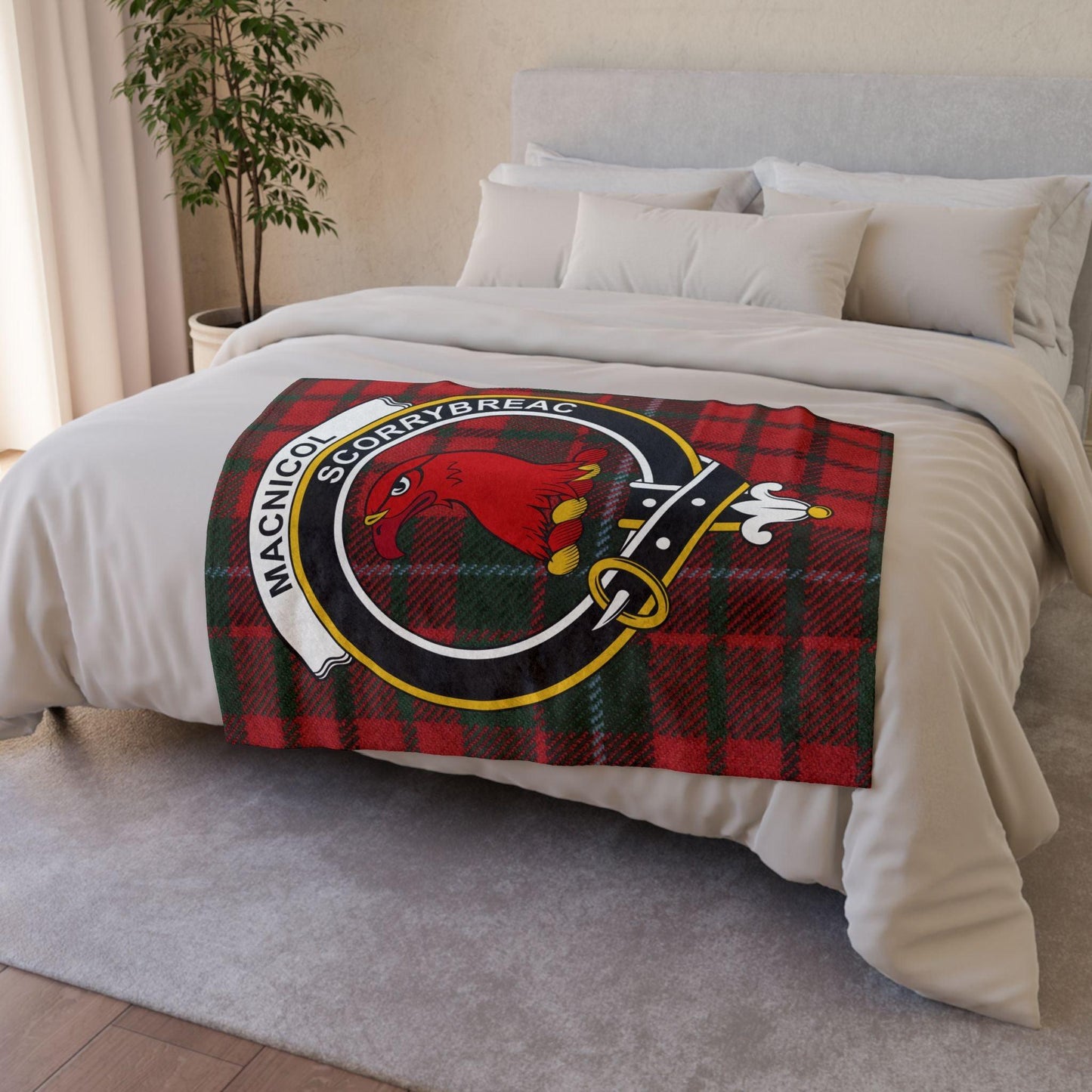 MacNicol Clan Tartan Blanket – Scottish Crest Throw, Soft & Cozy