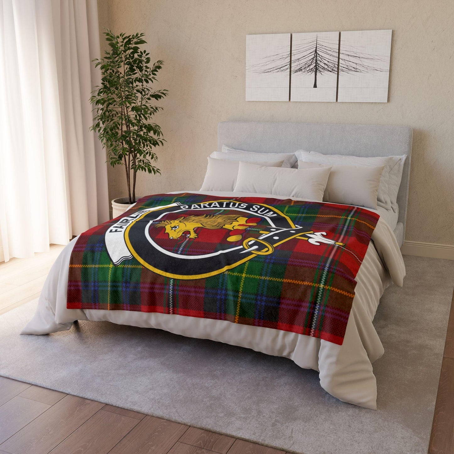 Fairlie Clan Tartan Blanket – Scottish Crest Throw - Celtic Ancestry Gifts