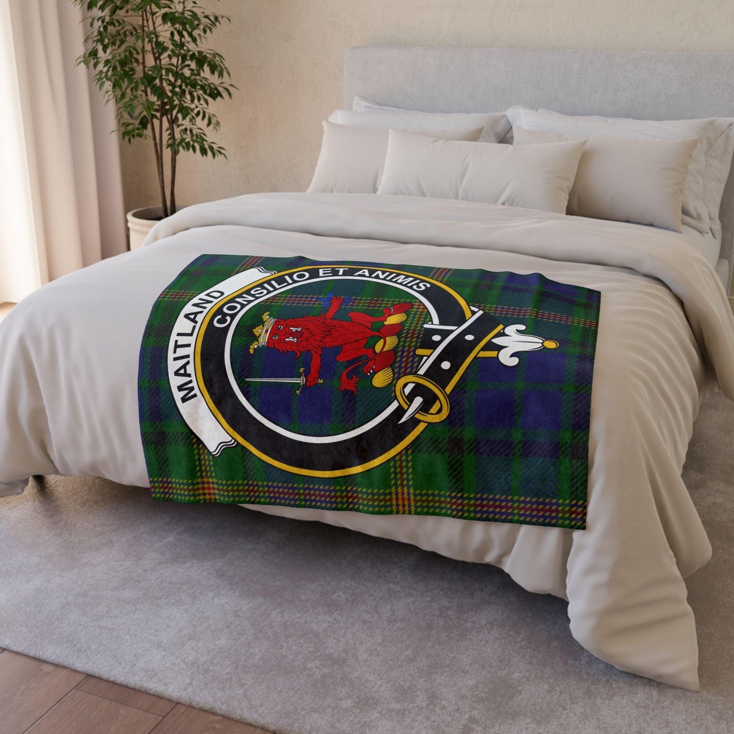 Maitland Clan Tartan Blanket – Scottish Crest Throw, Soft & Cozy