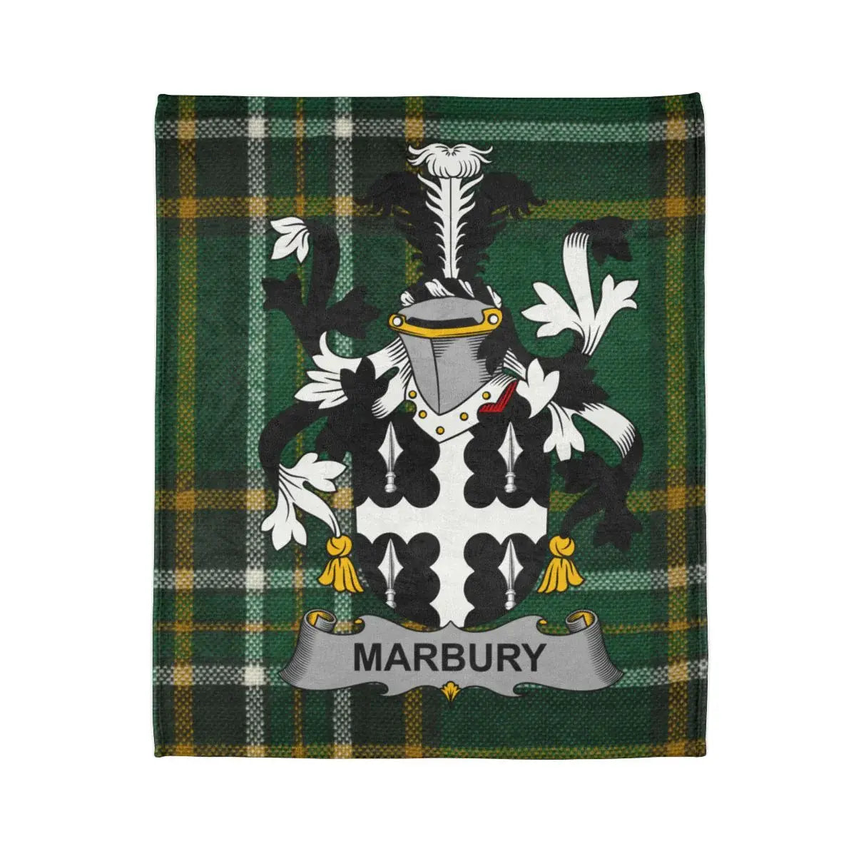 Marbury Family Crest Green Plaid Background Blanket Product
