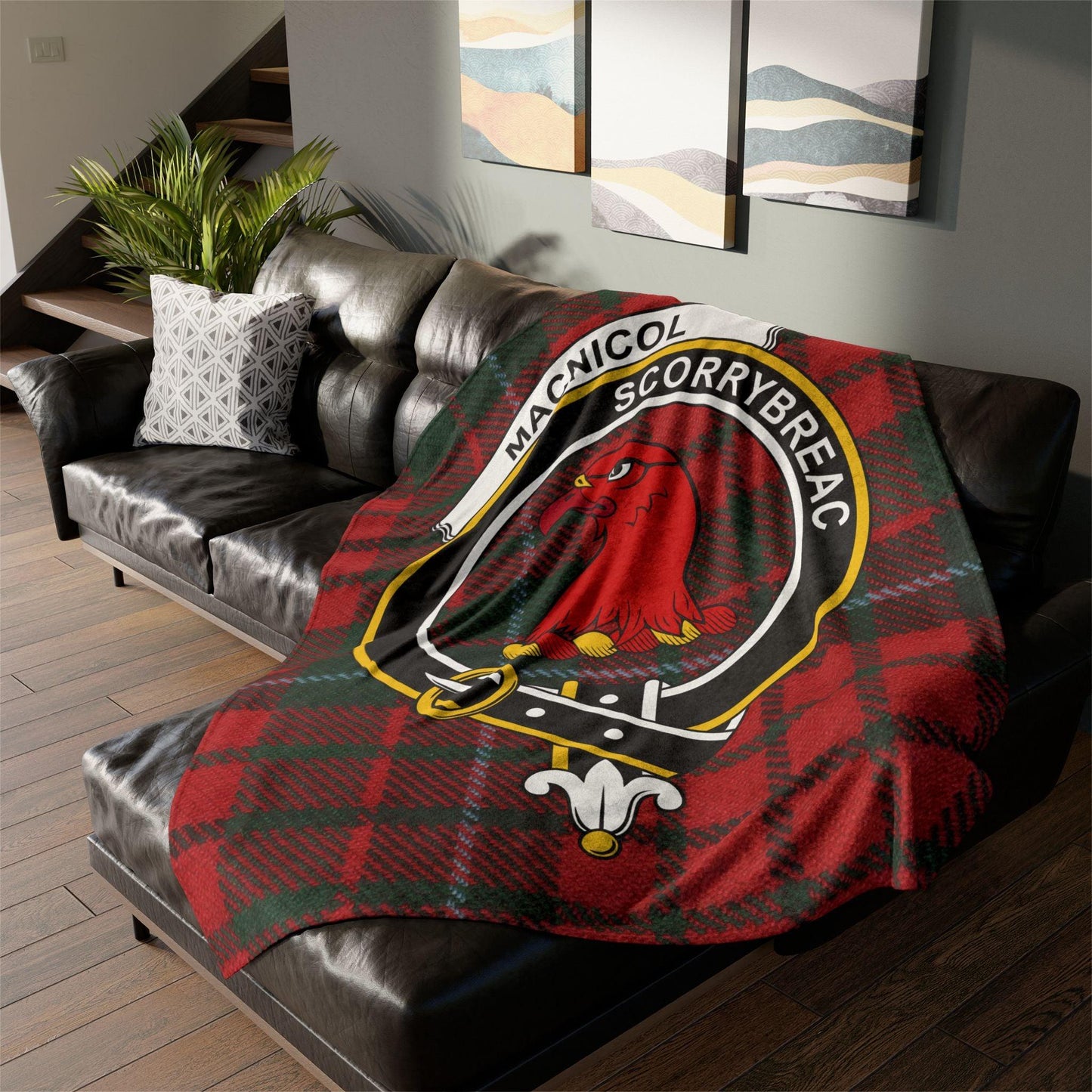 MacNicol Clan Tartan Blanket – Scottish Crest Throw, Soft & Cozy