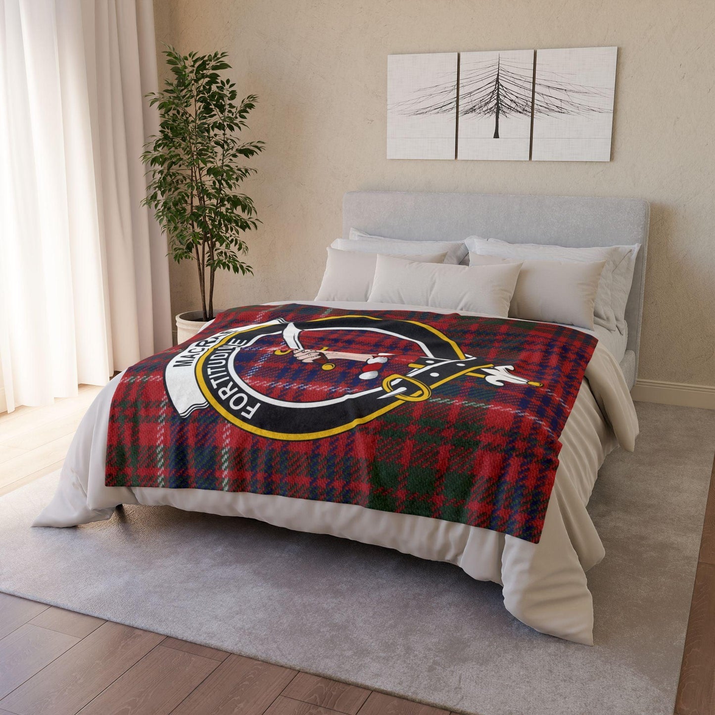MacRae Clan Tartan Blanket – Scottish Crest Throw, Soft & Cozy