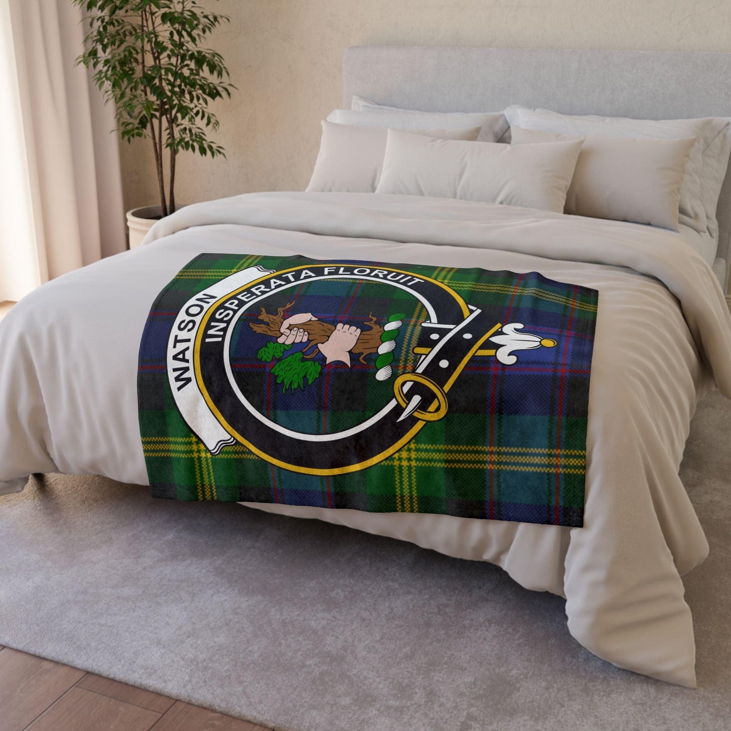 Watson Clan Tartan Blanket – Scottish Crest Throw - Celtic Ancestry Gifts
