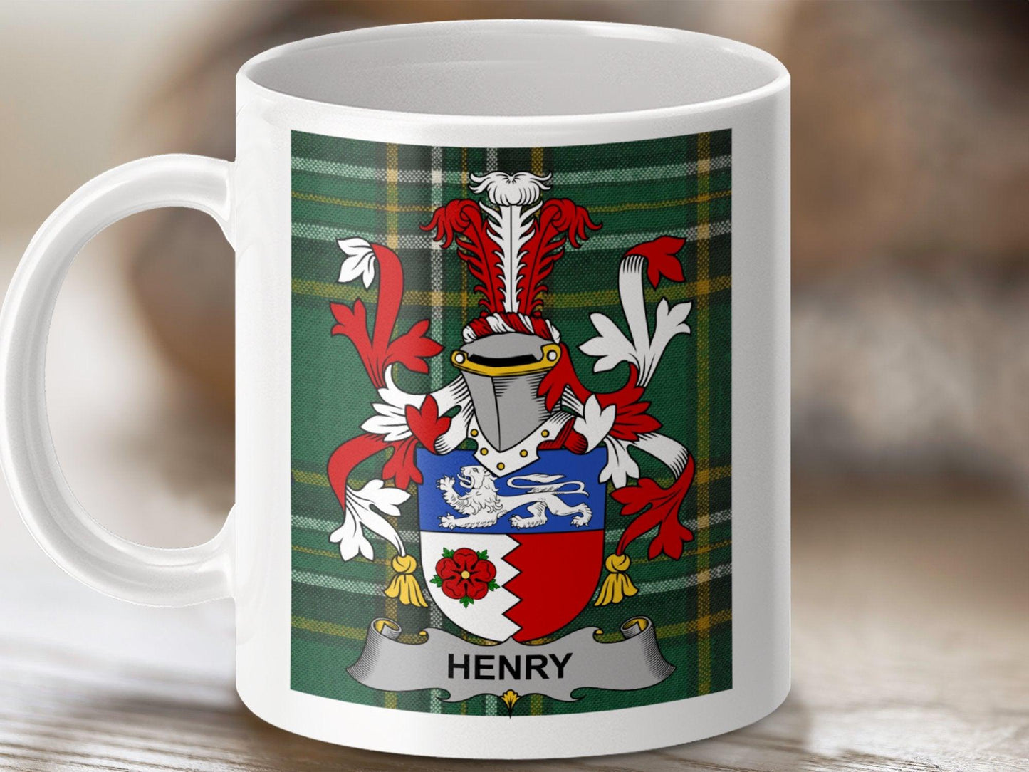 Henry Surname Family Crest Irish Tartan Mug - Celtic Ancestry Gifts