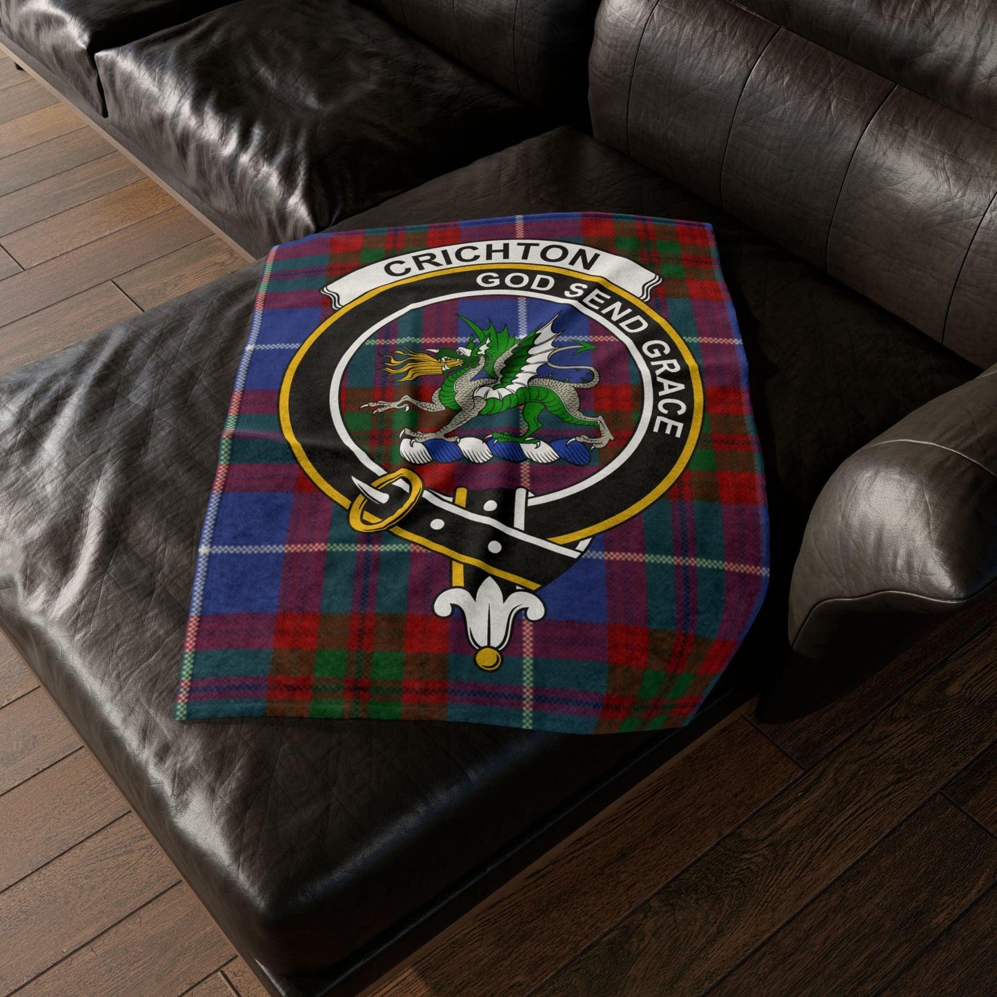 Crichton Clan Crest Scottish Tartan Blanket - Celtic Ancestry Gifts