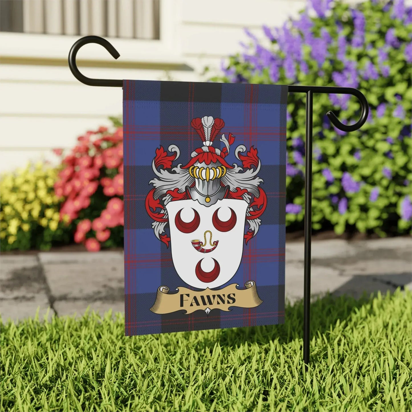 Fawns Coat Of Arms Scottish Tartan Garden Flag