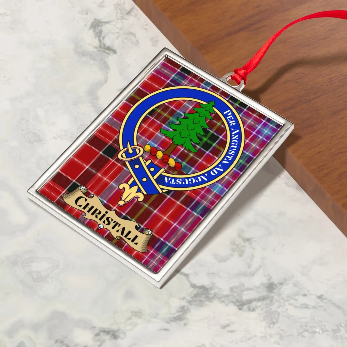 Custom Family Crest Tartan Pattern Christmas Ornament product