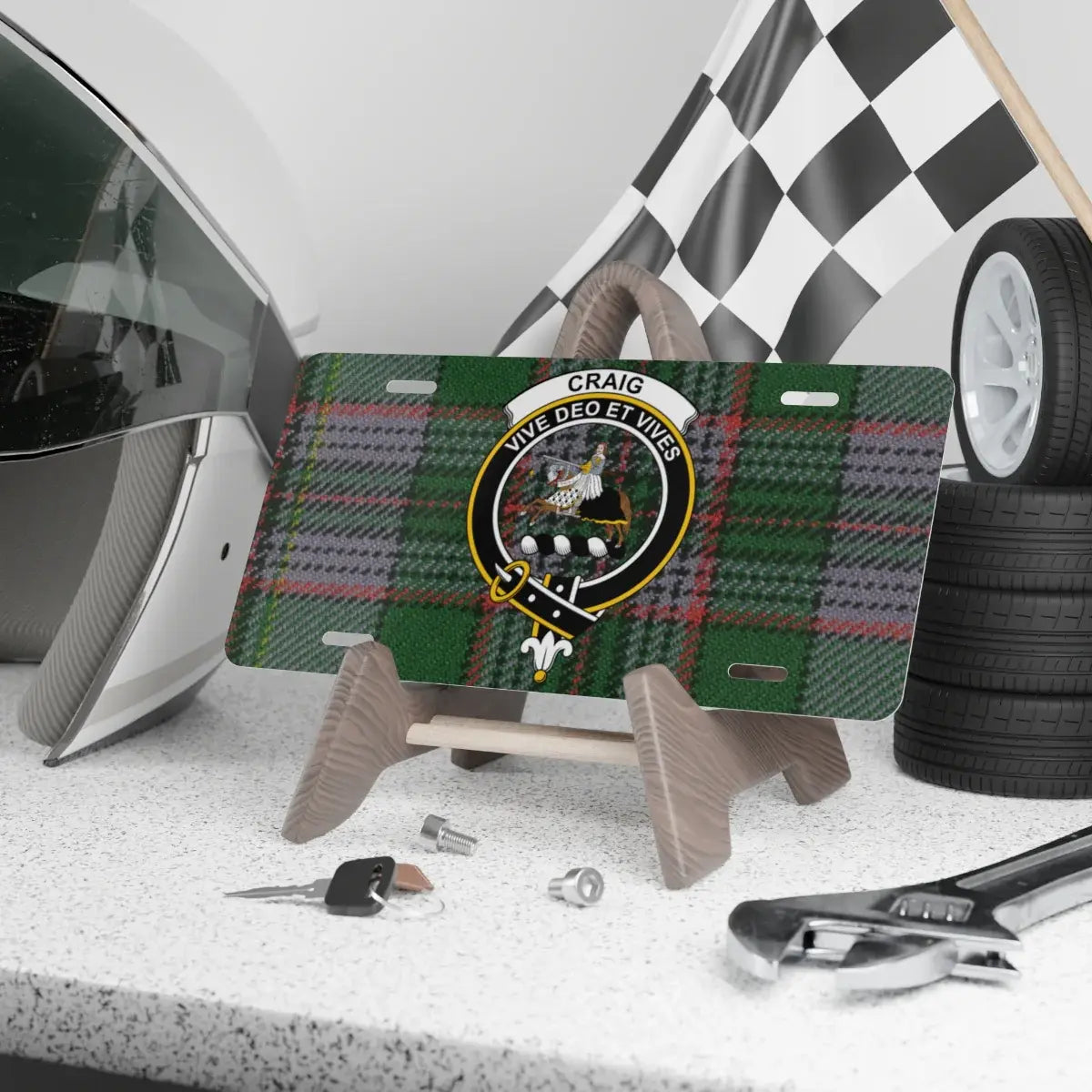Craig Coat of Arms on Green Tartan License Plate product
